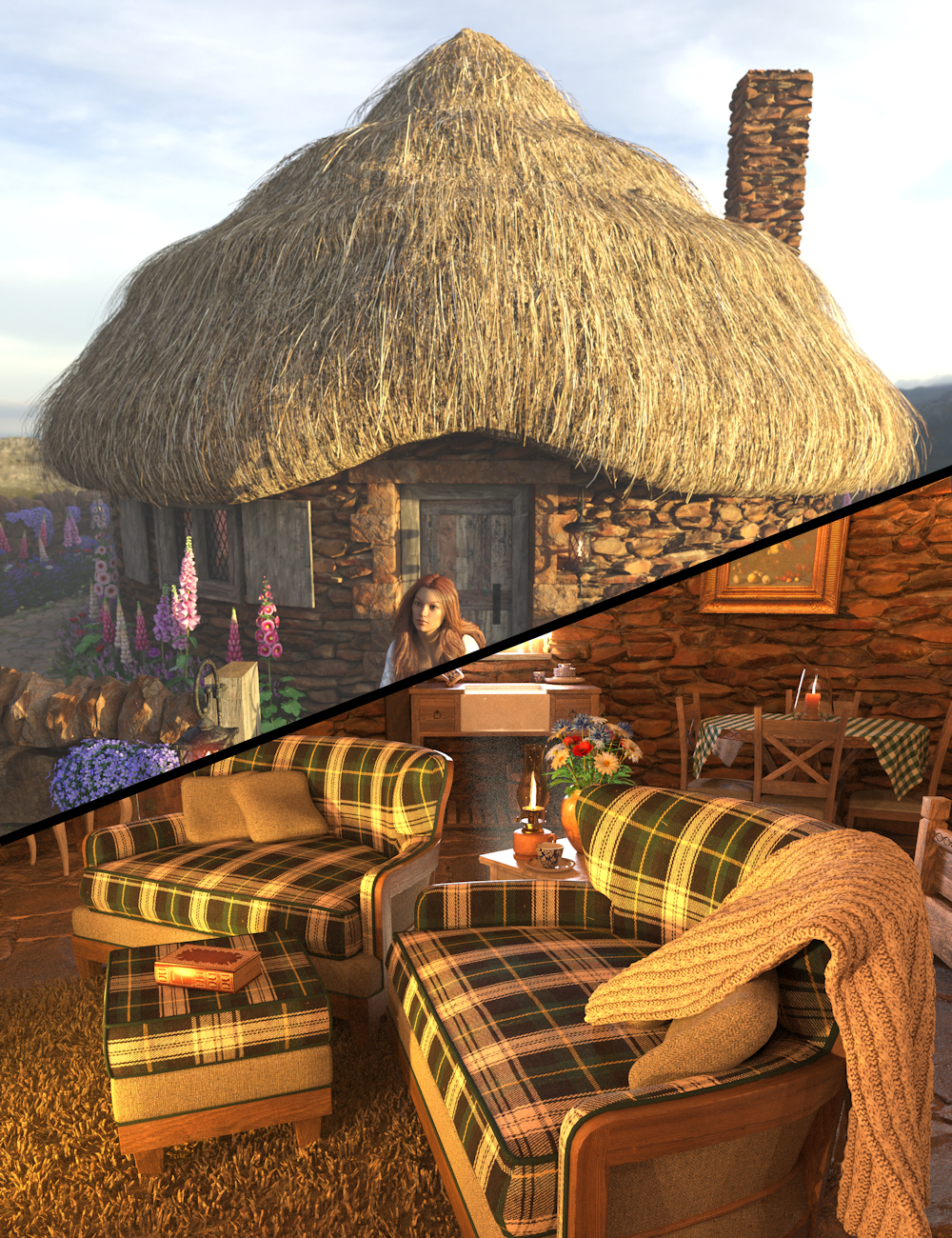 The Highland Retreat and Props Bundle by: Merlin Studios, 3D Models by Daz 3D