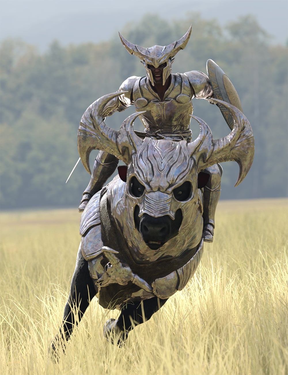Iron Horn Poses for Bull 3 and Genesis 9 by: Ensary, 3D Models by Daz 3D