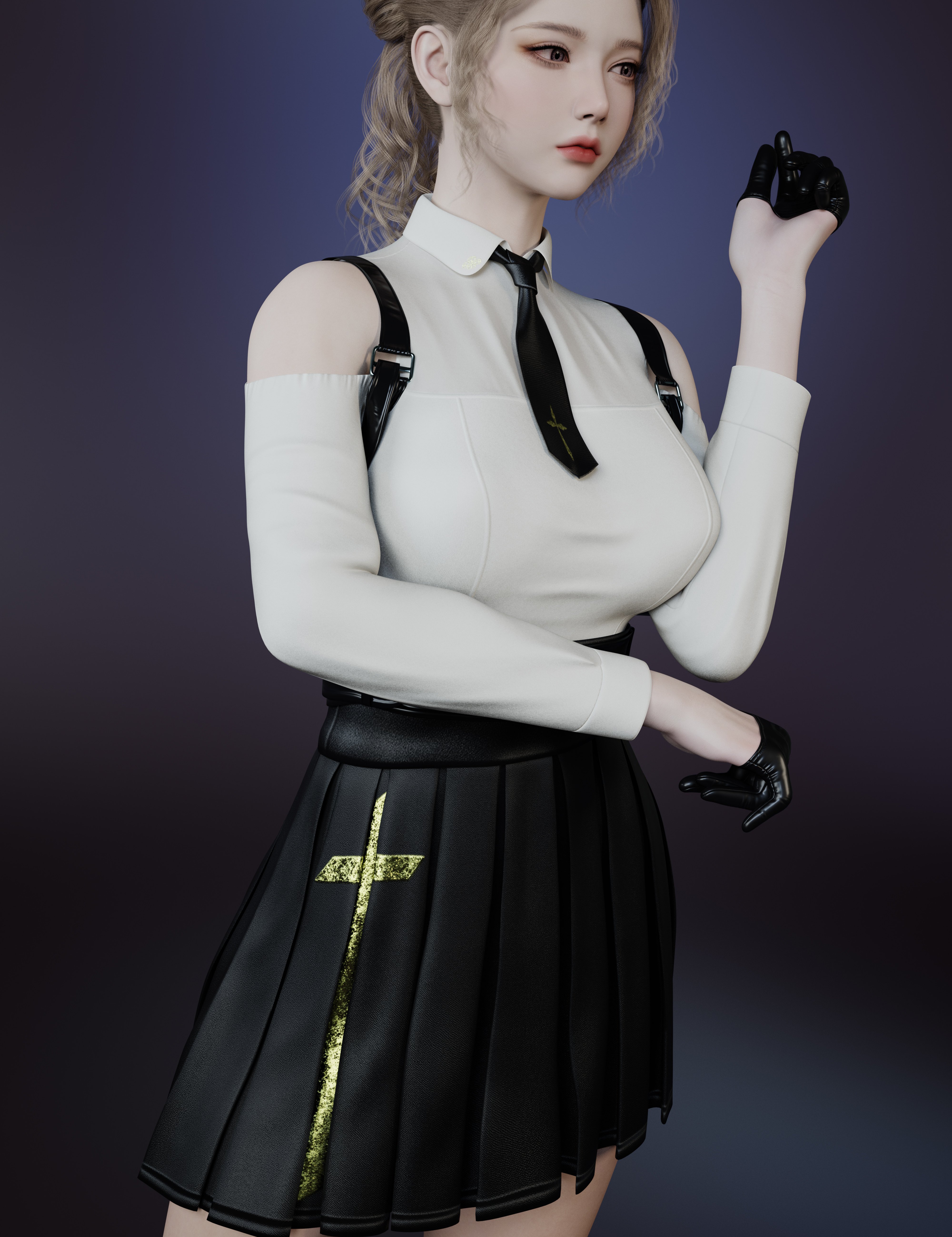 dForce Off Shoulder Shirt Outfit for Genesis 9 by: yuke, 3D Models by Daz 3D