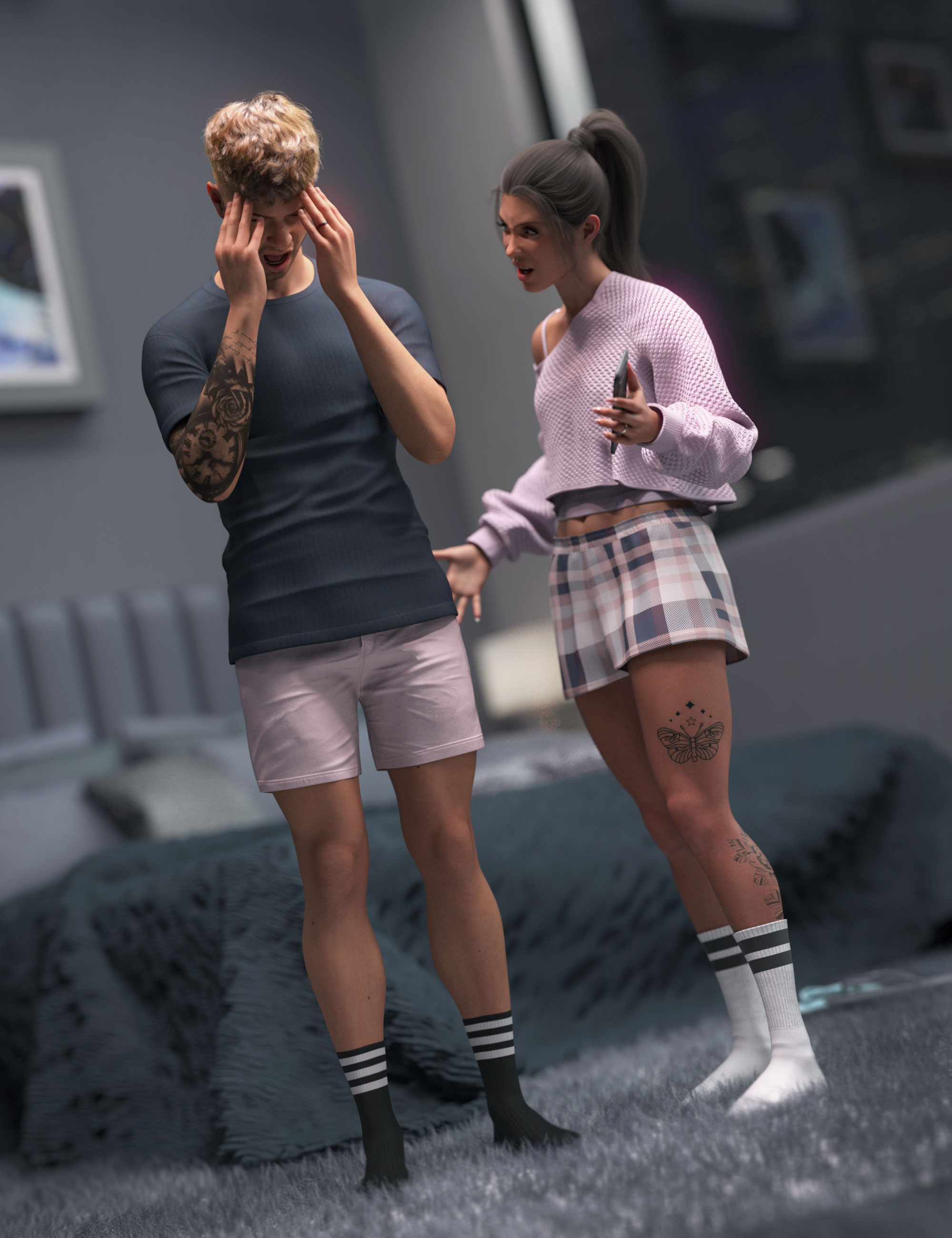 Heated Word Poses for Genesis 9 Feminine and Masculine by: 3D SugarCosmoXpressionFriendship Studio, 3D Models by Daz 3D