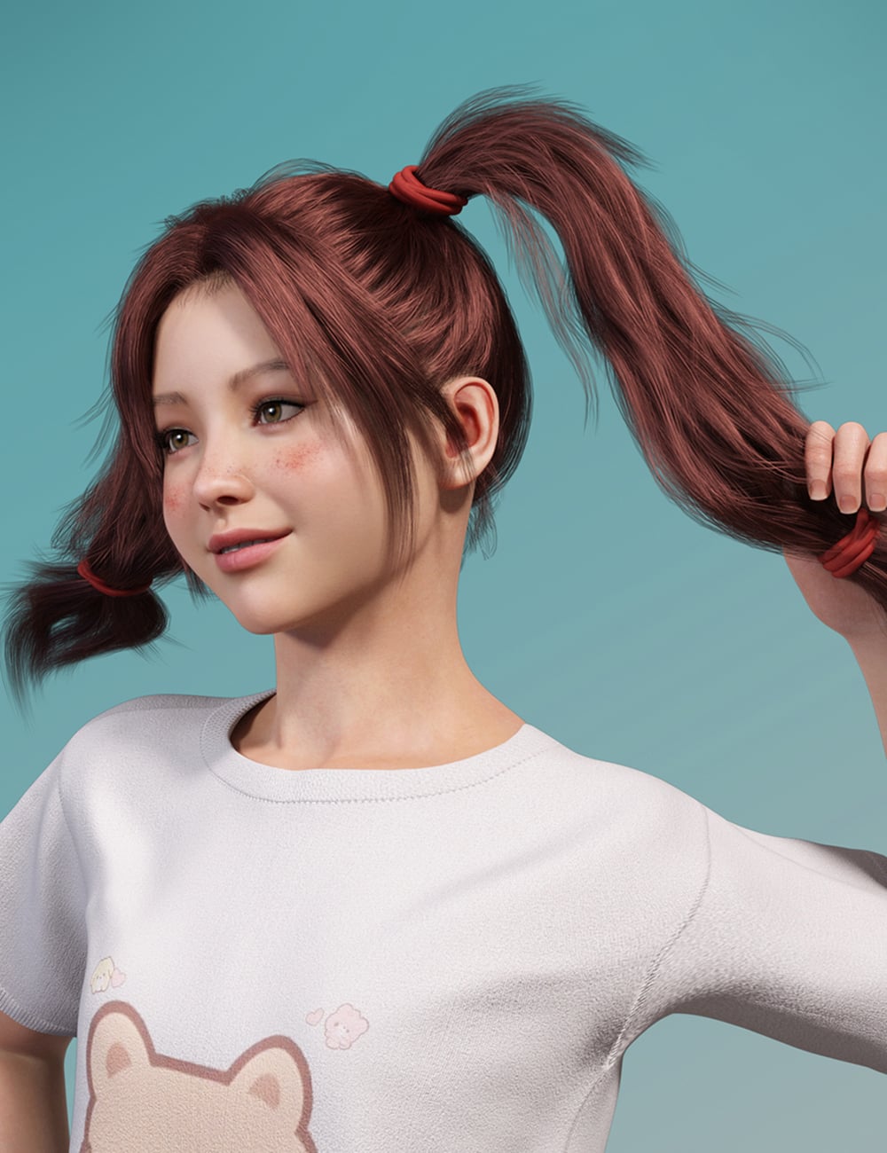 dForce Fluffy Twin Ponytails Hair for Genesis 9 by: Magic Brush, 3D Models by Daz 3D