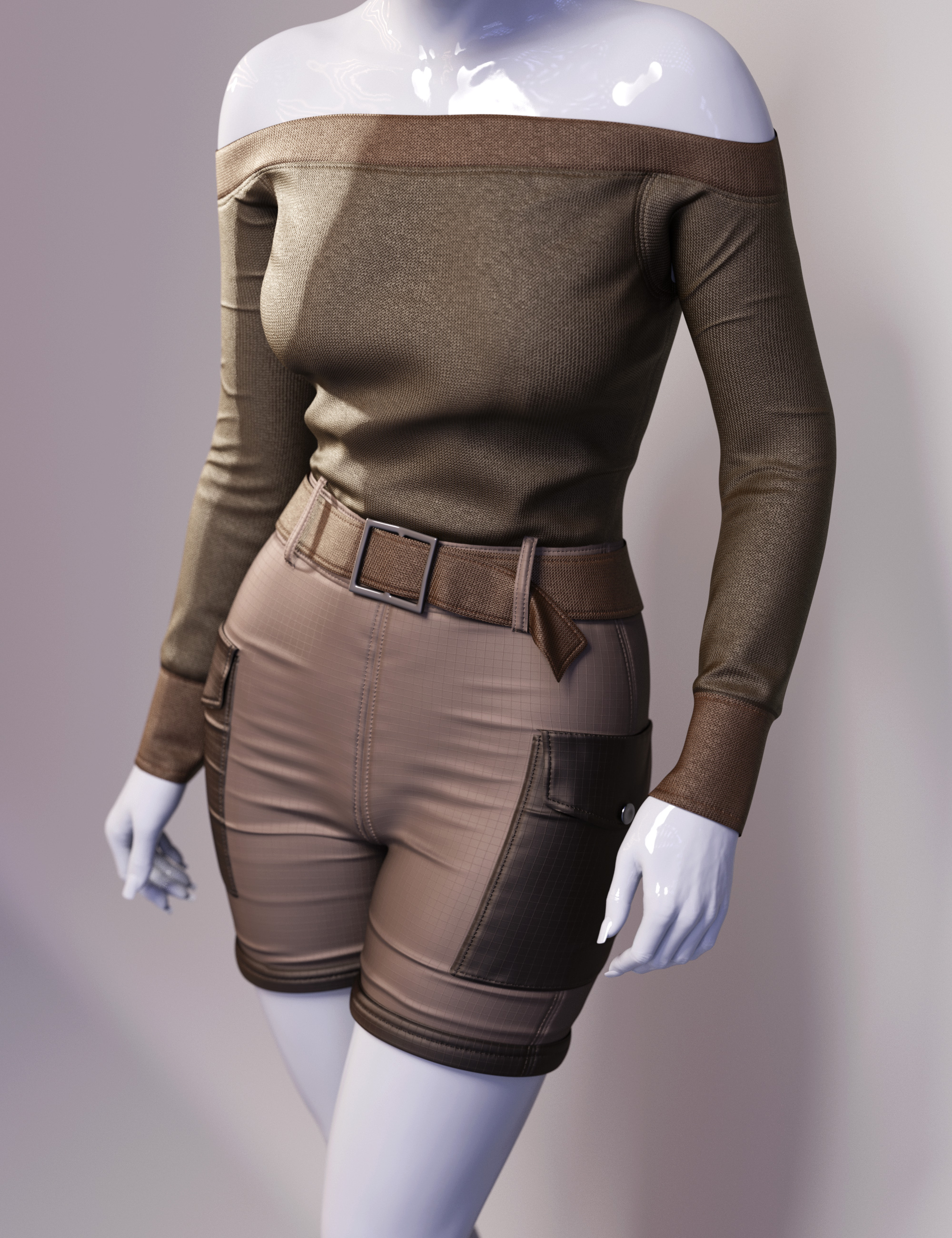 dForce Shoulder Free Cargo Style Romper for Genesis 9 by: outoftouch, 3D Models by Daz 3D