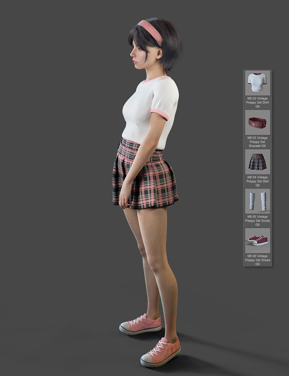 dForce MB Vintage Preppy Set for Genesis 9 Feminine by: Magic Brush, 3D Models by Daz 3D