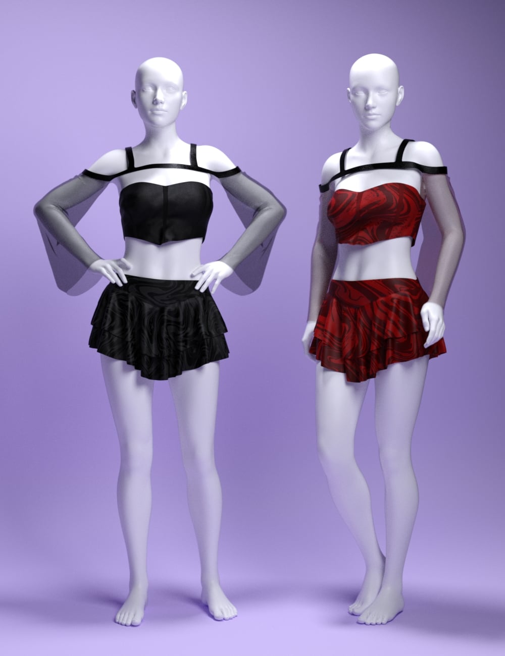 MS dForce Gothic Fantasy Outfit for Genesis 9 and 8 Female by: MavisSky, 3D Models by Daz 3D