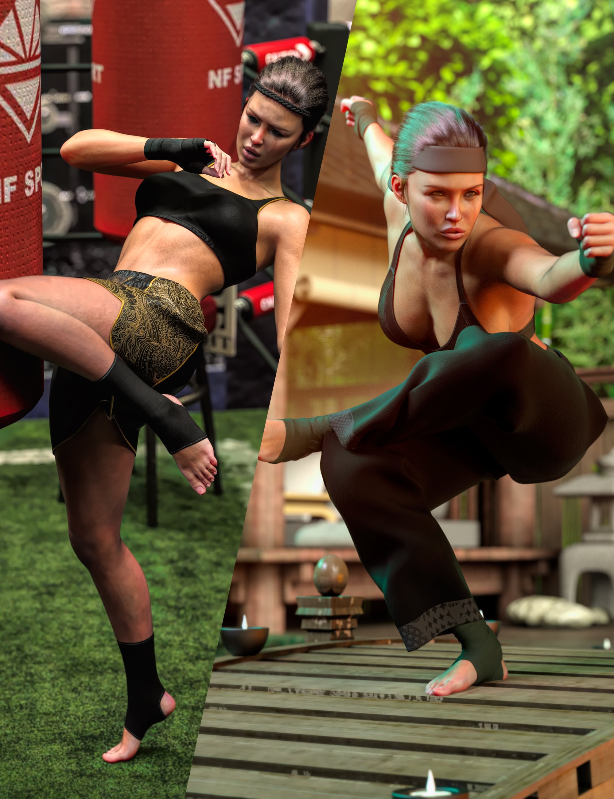 Z Active Series Mixed Martial Arts Pose Mega Set for Genesis 9 and 8 Female by: Zeddicuss, 3D Models by Daz 3D