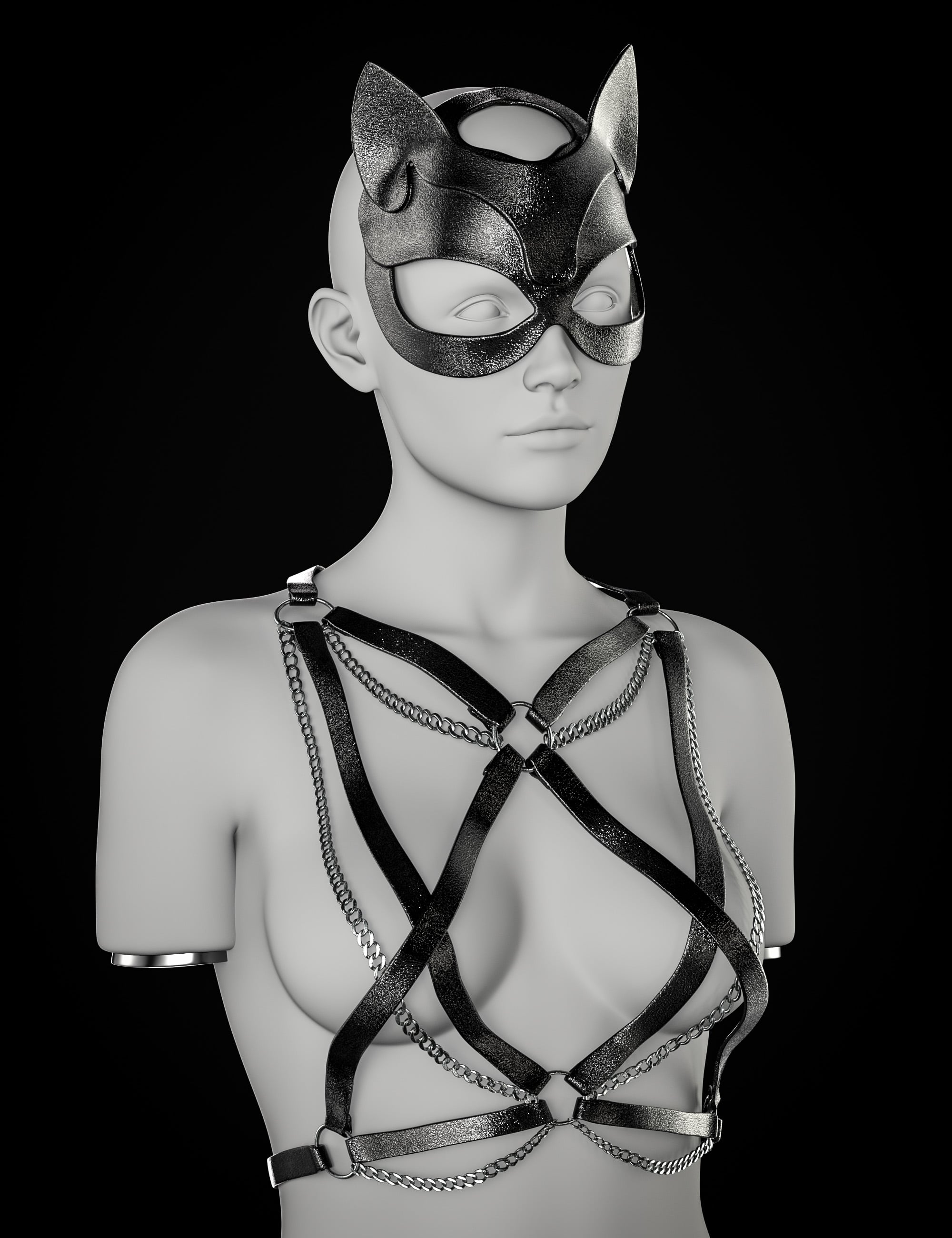 BW Cat Leather Harness For Genesis 9 and 8, 8.1 Female by: Beautyworks, 3D Models by Daz 3D