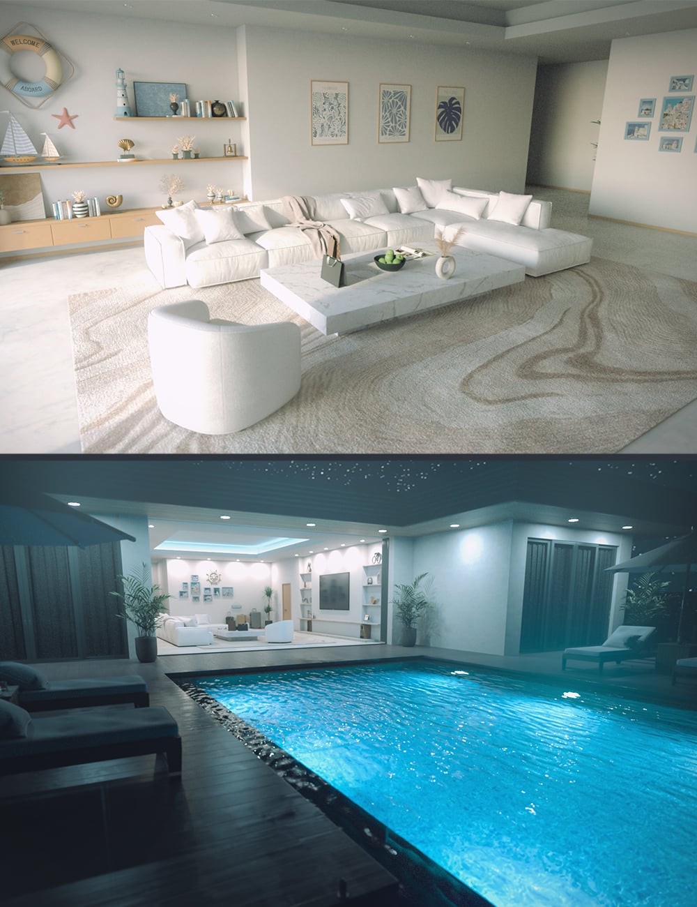 Polish Coastal Villa Living Room by: Polish, 3D Models by Daz 3D