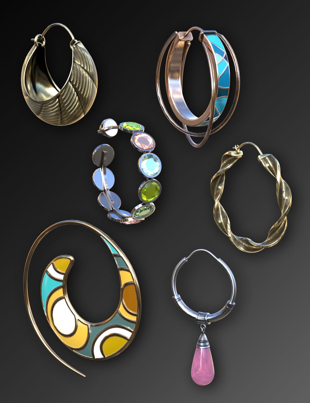 Stylish Hoop Earrings for Genesis 9 by: esha, 3D Models by Daz 3D