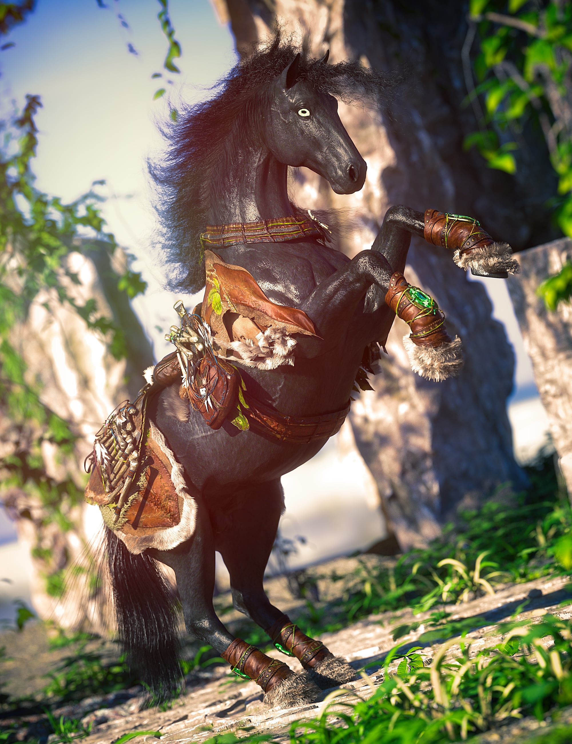 dForce Barkhide Outfit for Daz Horse 3 by: Barbara Brundon, 3D Models by Daz 3D