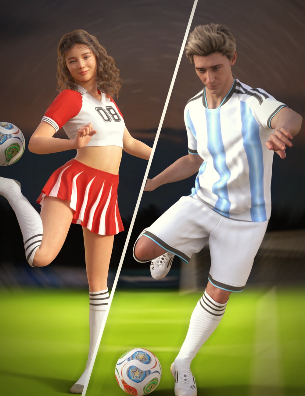 KuJ Soccer Poses for Genesis 9 by: KujiraGreen Finger, 3D Models by Daz 3D