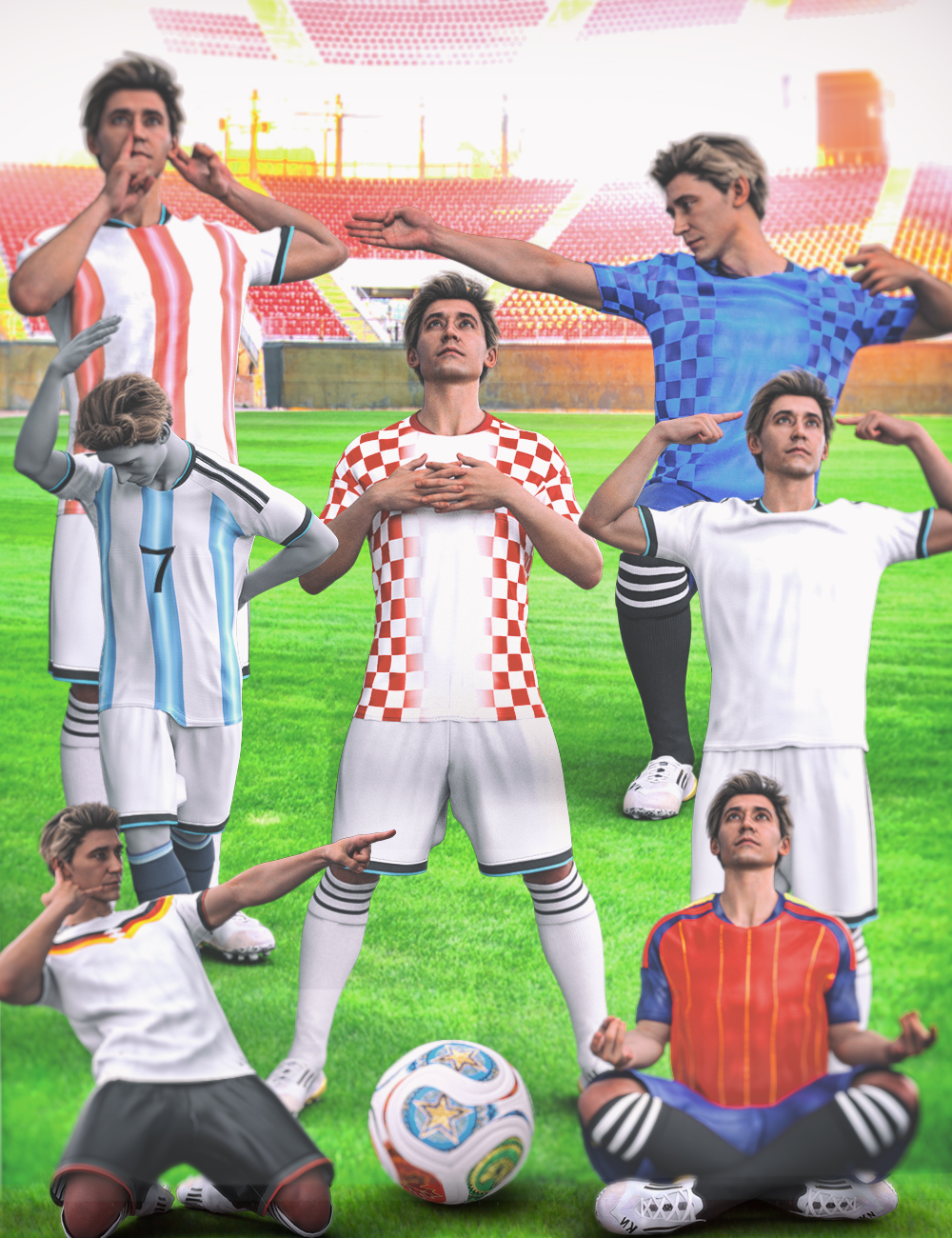KuJ Soccer Celebration Poses for Genesis 9 by: Kujira, 3D Models by Daz 3D