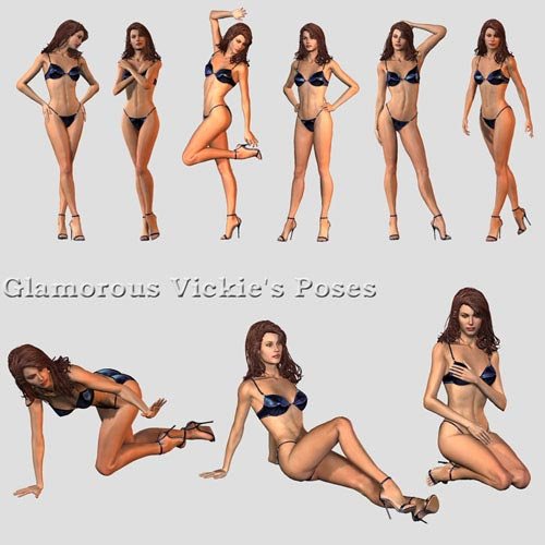 Glamorous Vicki Set for Victoria 3.0 Glamorous Vicki Set for Victoria 3.0 by: Jim Burton, 3D Models by Daz 3D