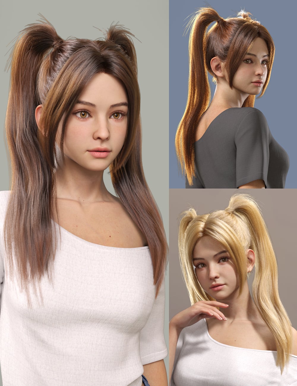 dForce Graceful Parted Bangs Hair for Genesis 9 by: Magic Brush, 3D Models by Daz 3D