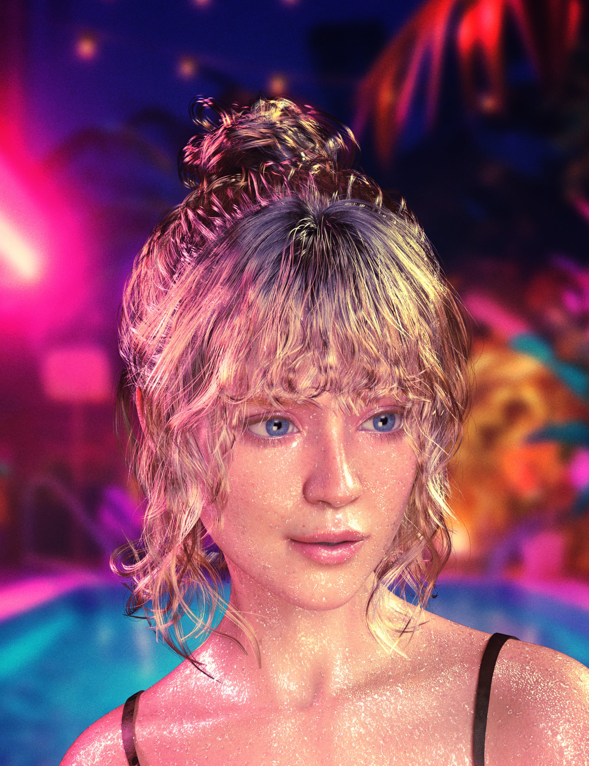 dForce FE Wet Up-do Strand-Based Hair for Genesis 9, 8 and 8.1 by: FeSoul, 3D Models by Daz 3D
