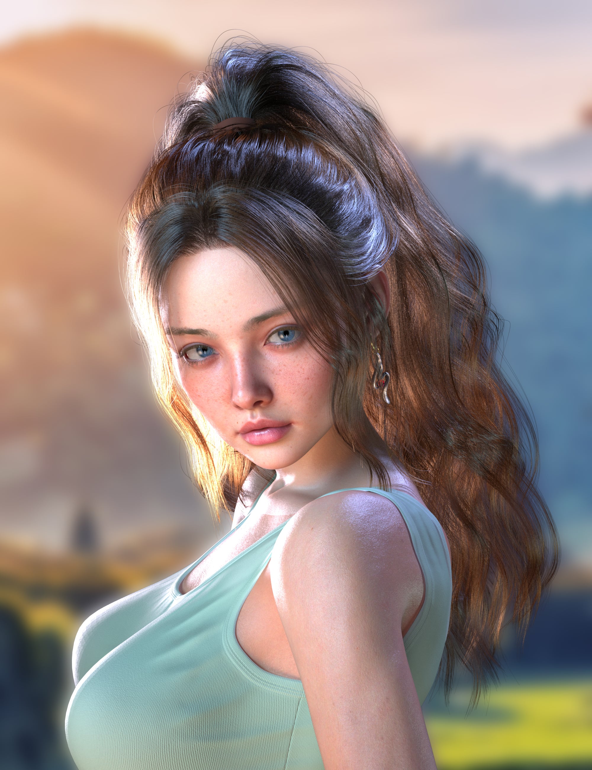 dForce FE Messy High Ponytail Strand-Based Hair for Genesis 9, 8 and 8.1 by: FeSoul, 3D Models by Daz 3D