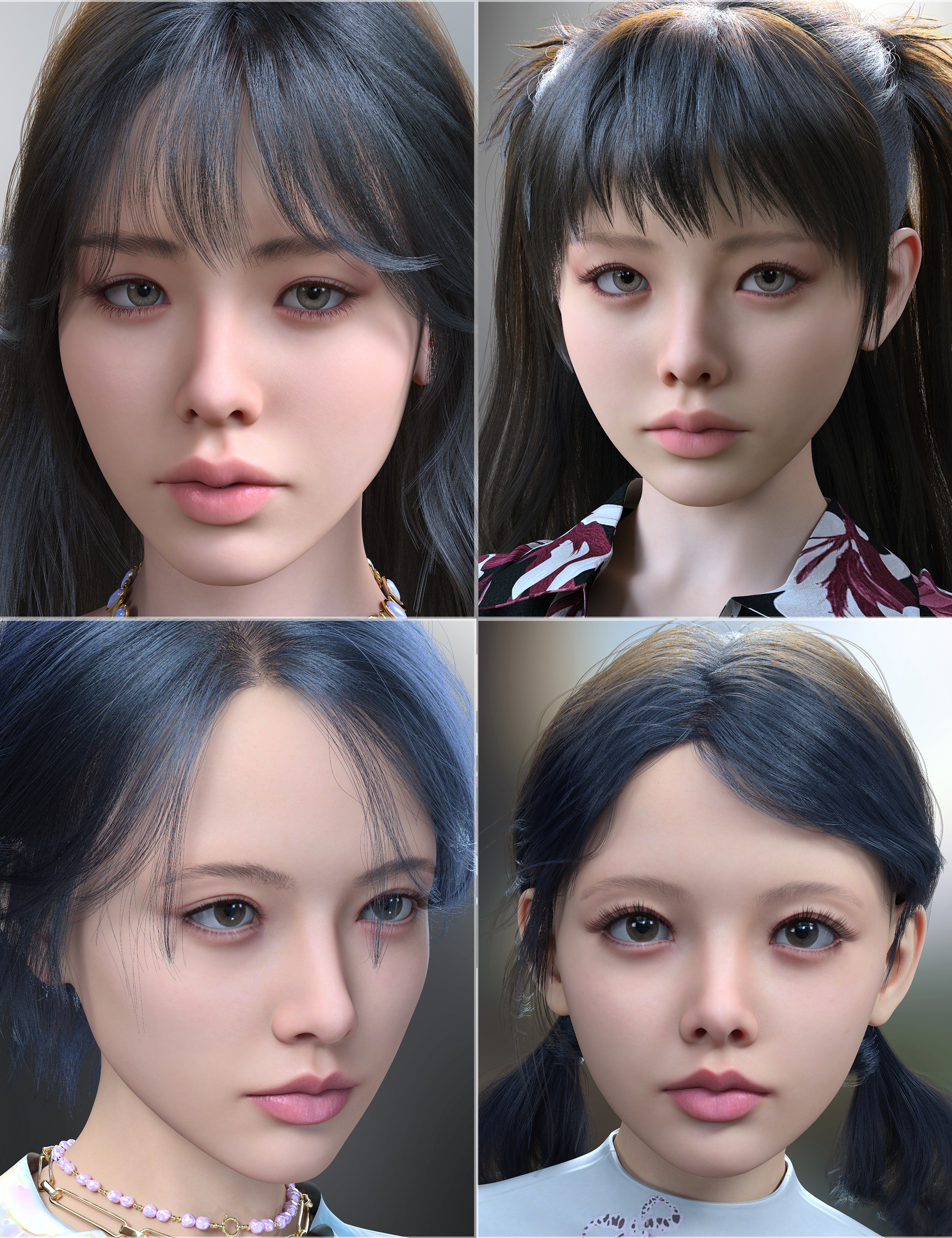 Vo Bea and Young, and Vo Bly and Young HD for Genesis 9 Character Bundle by: VOOTW, 3D Models by Daz 3D