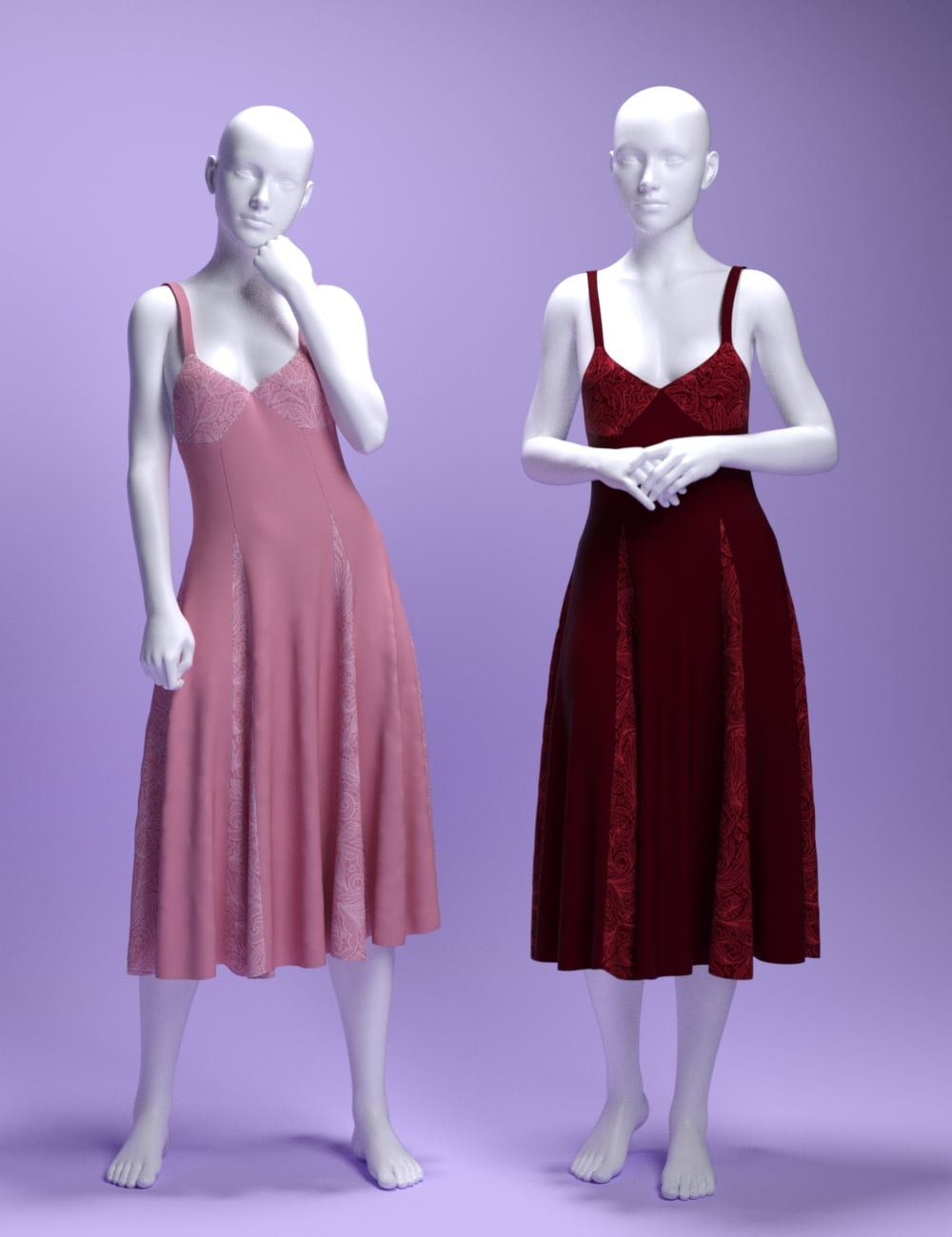 dForce MS Lace Romance Dress for Genesis 9 and 8 Female by: MavisSky, 3D Models by Daz 3D