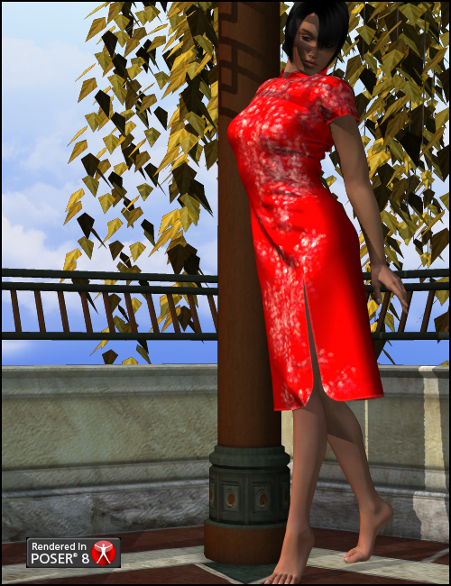 Poser Dynamic Qi-Pao Dress by: DraagonStormOptiTex, 3D Models by Daz 3D