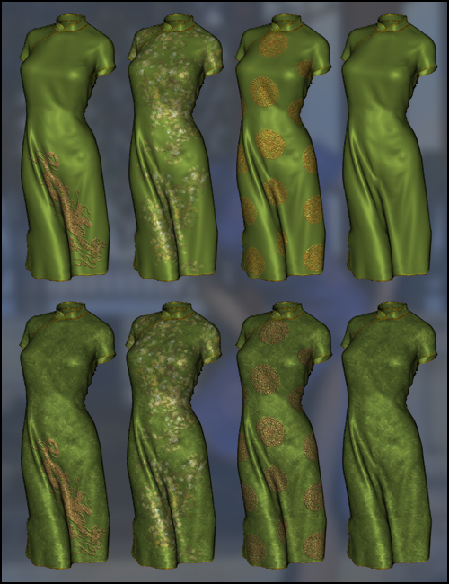 Poser Dynamic Qi-Pao Dress by: DraagonStormOptiTex, 3D Models by Daz 3D