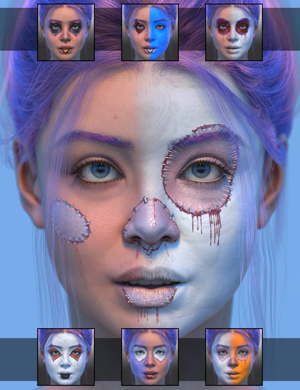 Horror Clown Makeup Geoshell Builder for Genesis 9 by: ForbiddenWhispers, 3D Models by Daz 3D