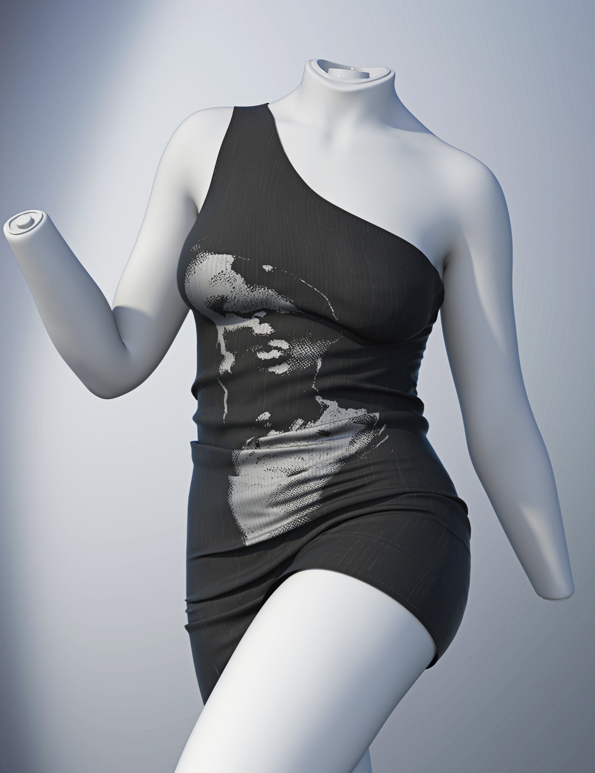dForce SU One Shoulder Mini Dress for Genesis 9 by: Sue Yee, 3D Models by Daz 3D