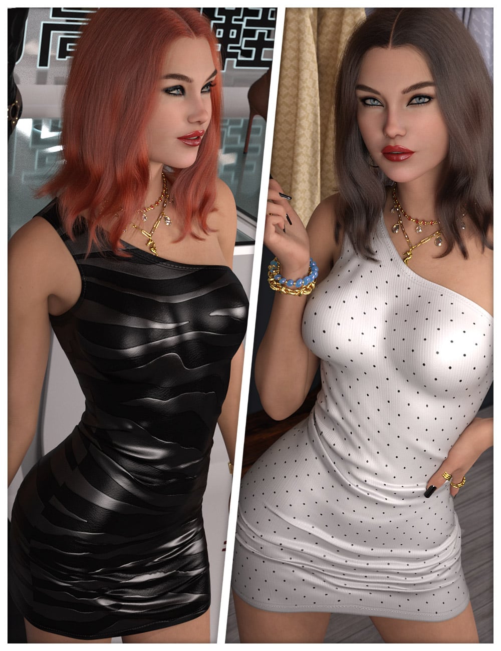 Fashionable Textures for dForce SU One Shoulder Mini Dress by: ShanasSoulmate, 3D Models by Daz 3D