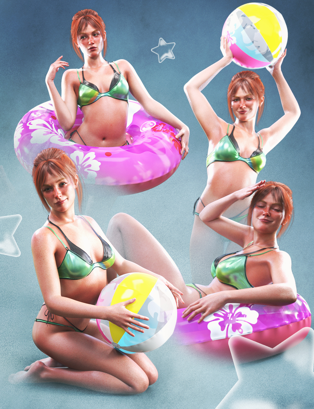 LA Beach Day Poses and Props for Genesis 9 Feminine by: Laia, 3D Models by Daz 3D