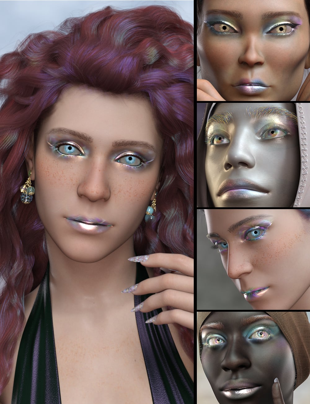AB Iridescent Makeup and Nails for Genesis 9 by: AuraBianca, 3D Models by Daz 3D