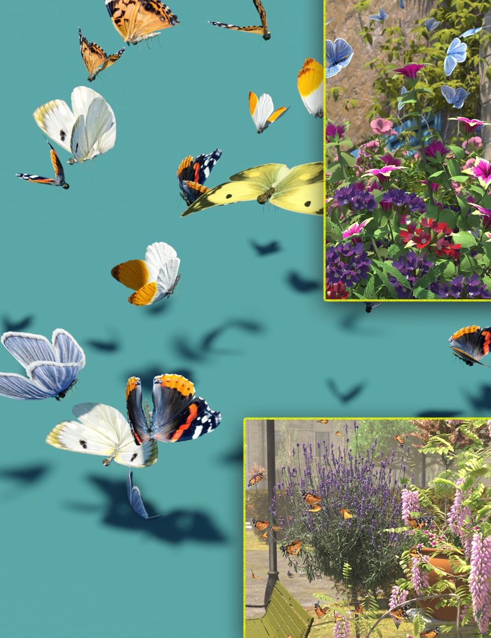 Flights of Butterflies - Low Resolution Butterfly Clouds by: MartinJFrost, 3D Models by Daz 3D