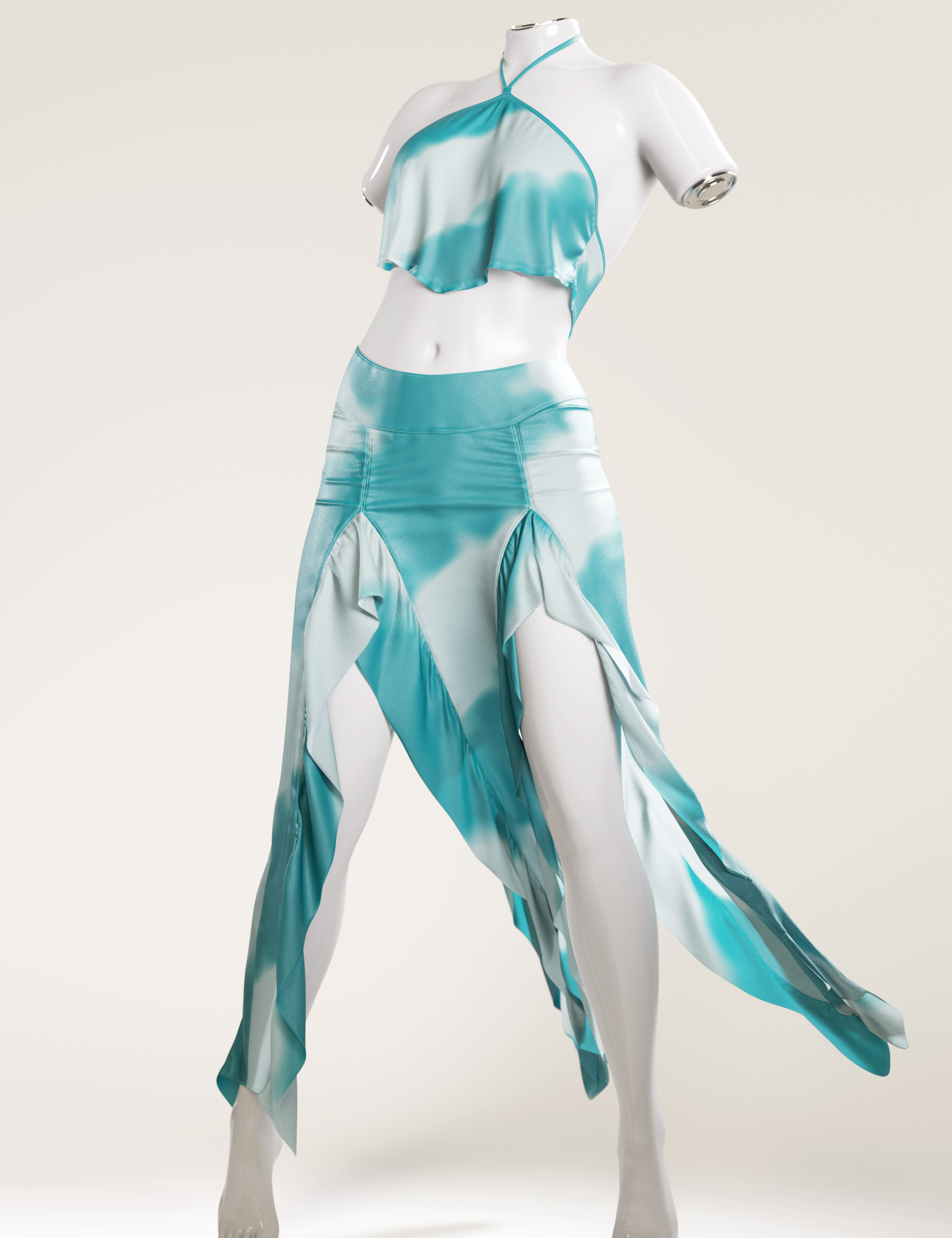dForce High Slit Ruffle Skirt and Top for Genesis 9 by: outoftouch, 3D Models by Daz 3D
