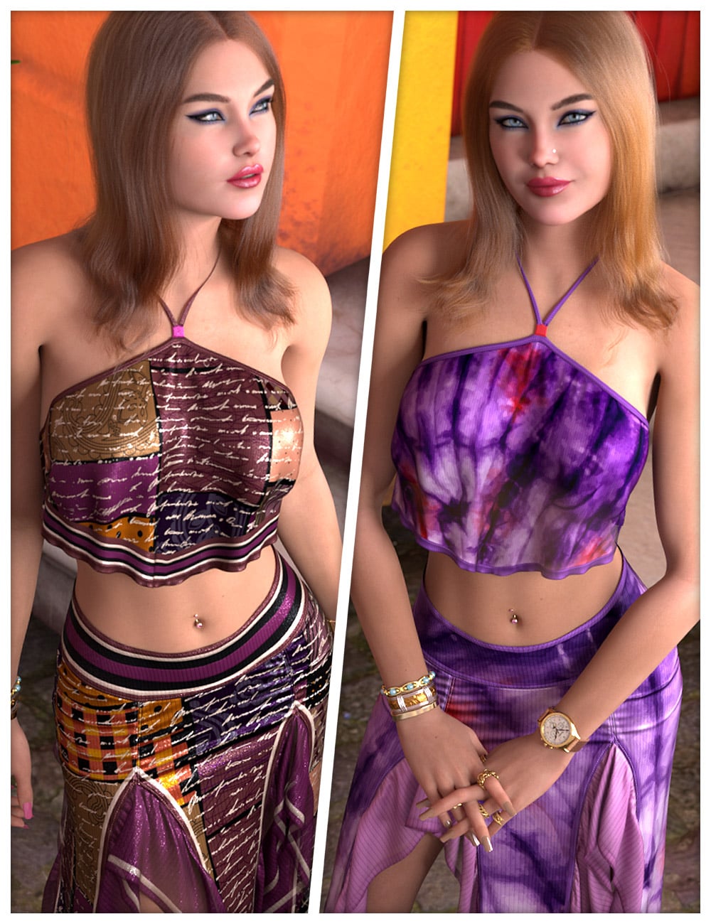 Fashionable Textures for dForce High Slit Ruffle Skirt and Top by: ShanasSoulmate, 3D Models by Daz 3D