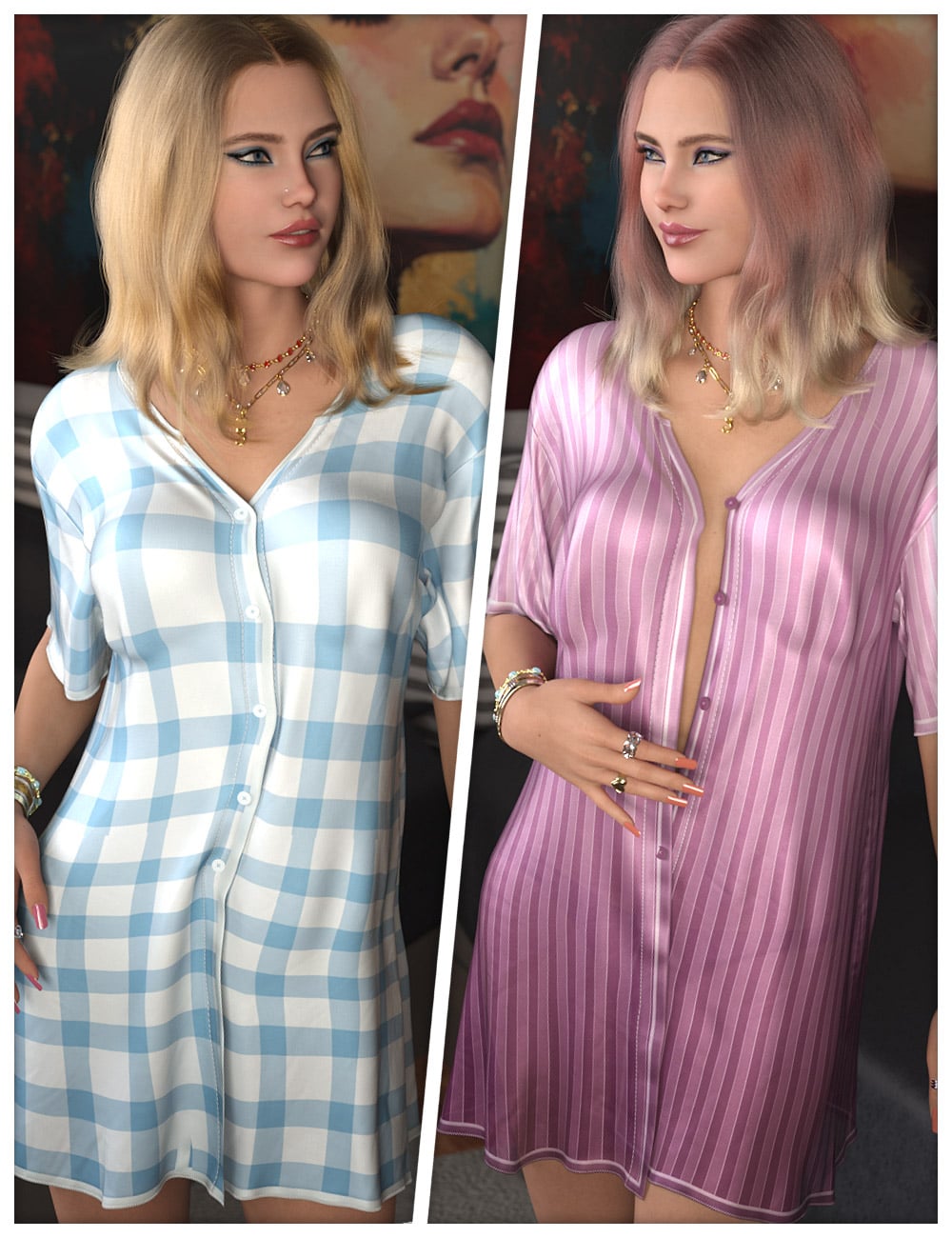 Sleeping Textures for dForce SU Everyday Pajamas by: ShanasSoulmate, 3D Models by Daz 3D