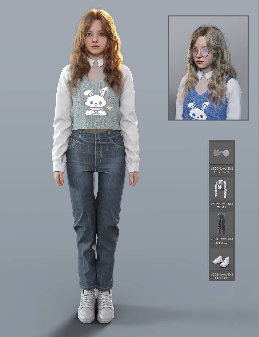 dForce MB Kawaii Knit Set Genesis 9 Feminine by: Magic Brush, 3D Models by Daz 3D