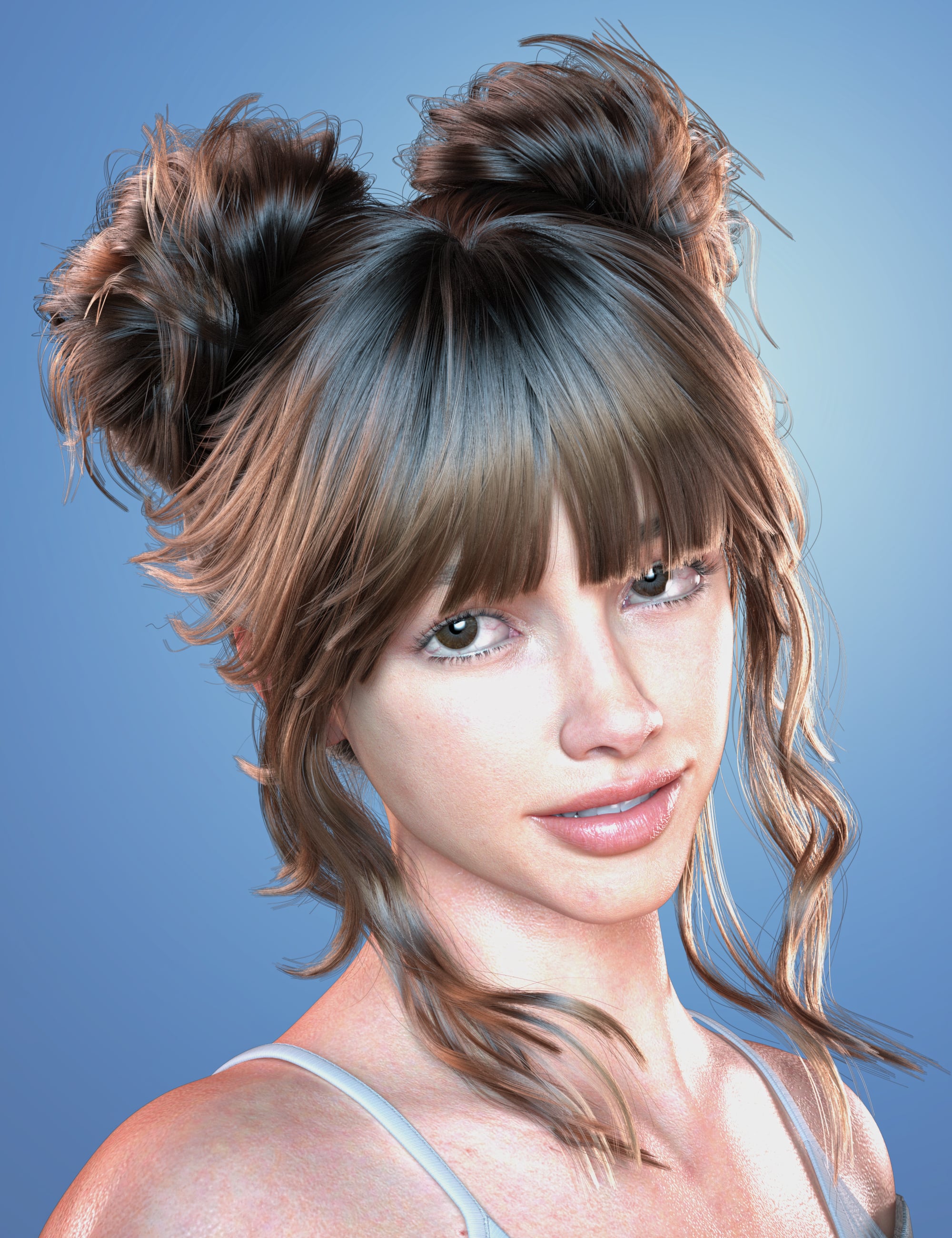 dForce FE Cute Buns Strand-Based Hair for Genesis 9, 8 and 8.1 by: FeSoul, 3D Models by Daz 3D