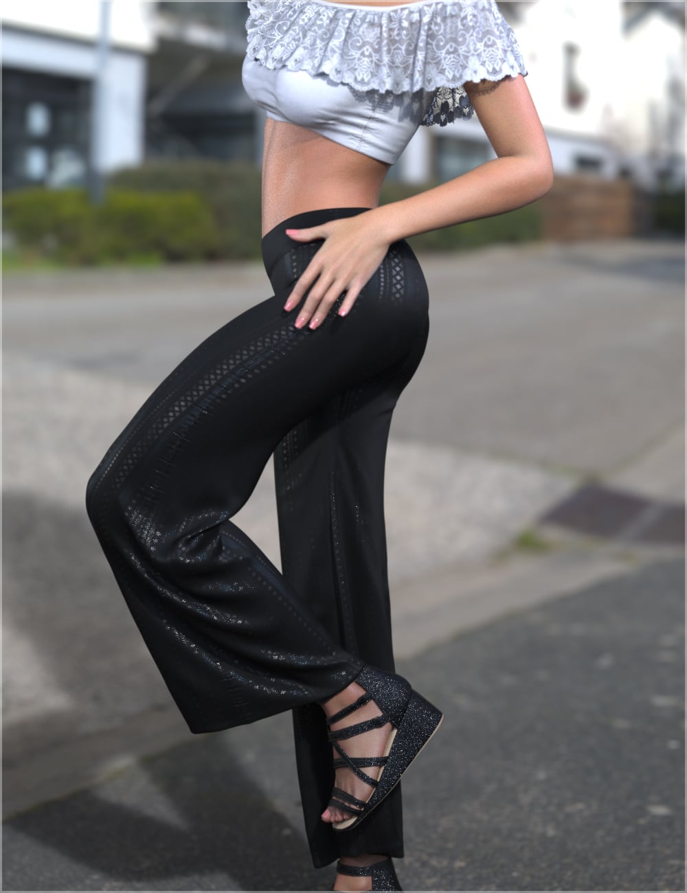 dForce Trendy Wide Leg Pants for Genesis 9 by: Sveva, 3D Models by Daz 3D