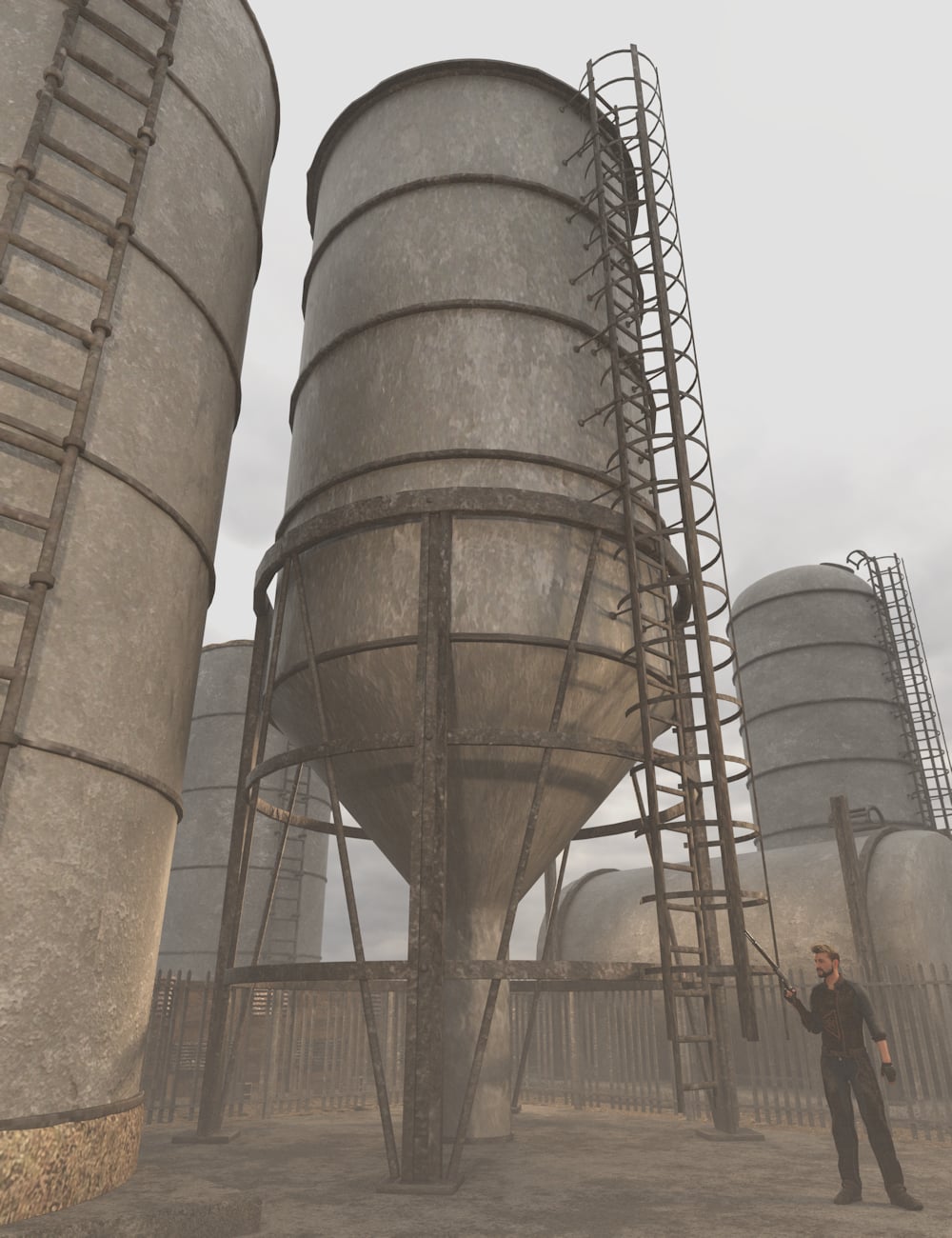 Silos and Watertowers 1 by: Enterables, 3D Models by Daz 3D