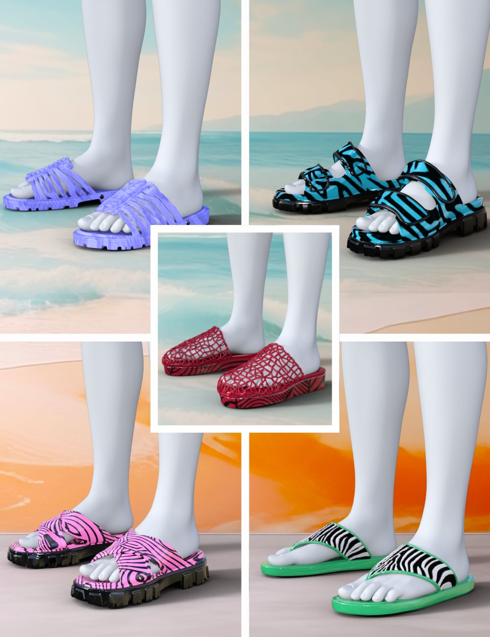 TIN Summer Beach Sandals for Genesis 9 by: TINANE, 3D Models by Daz 3D