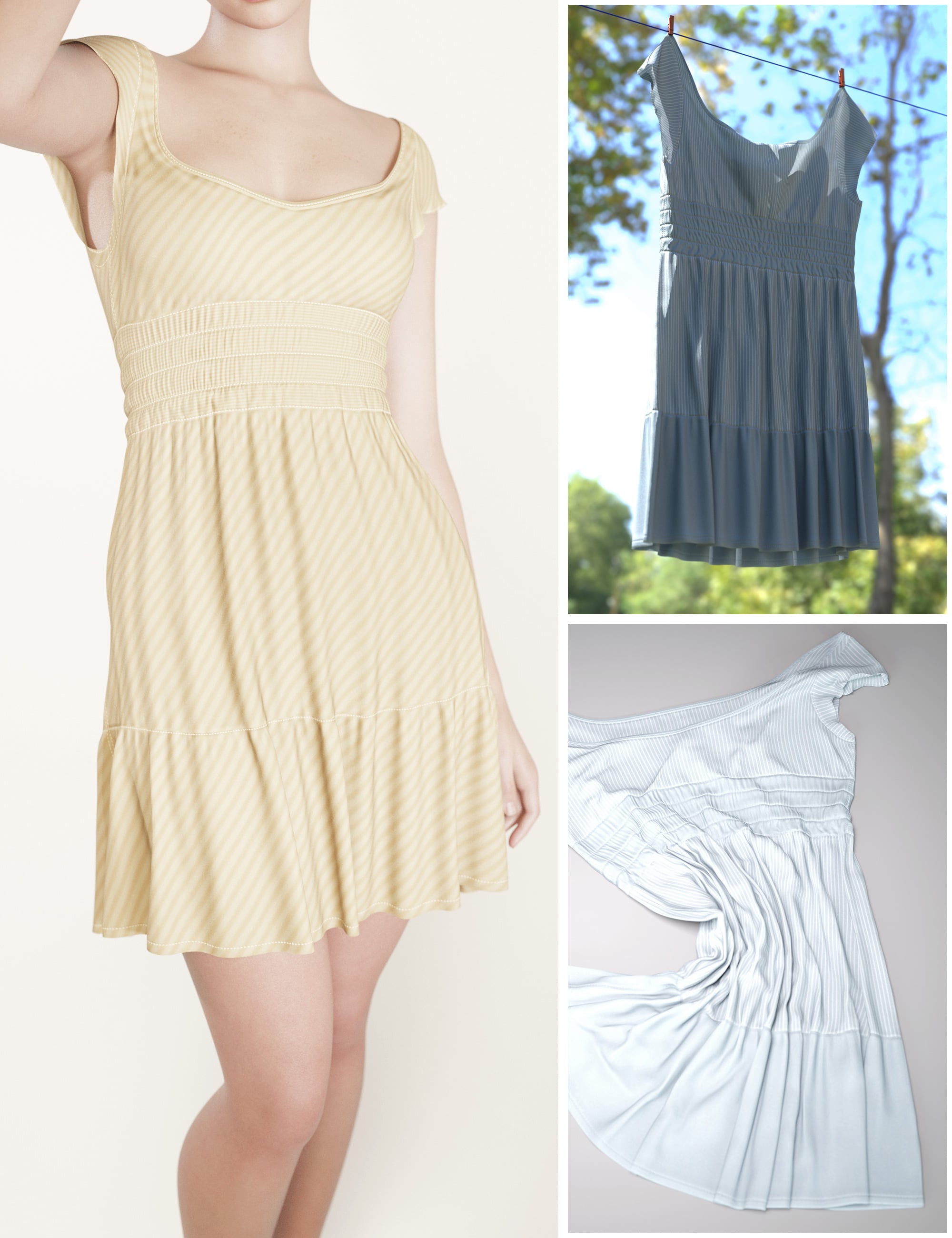 dForce Country Style Mini Dress for Genesis 9 by: outoftouch, 3D Models by Daz 3D