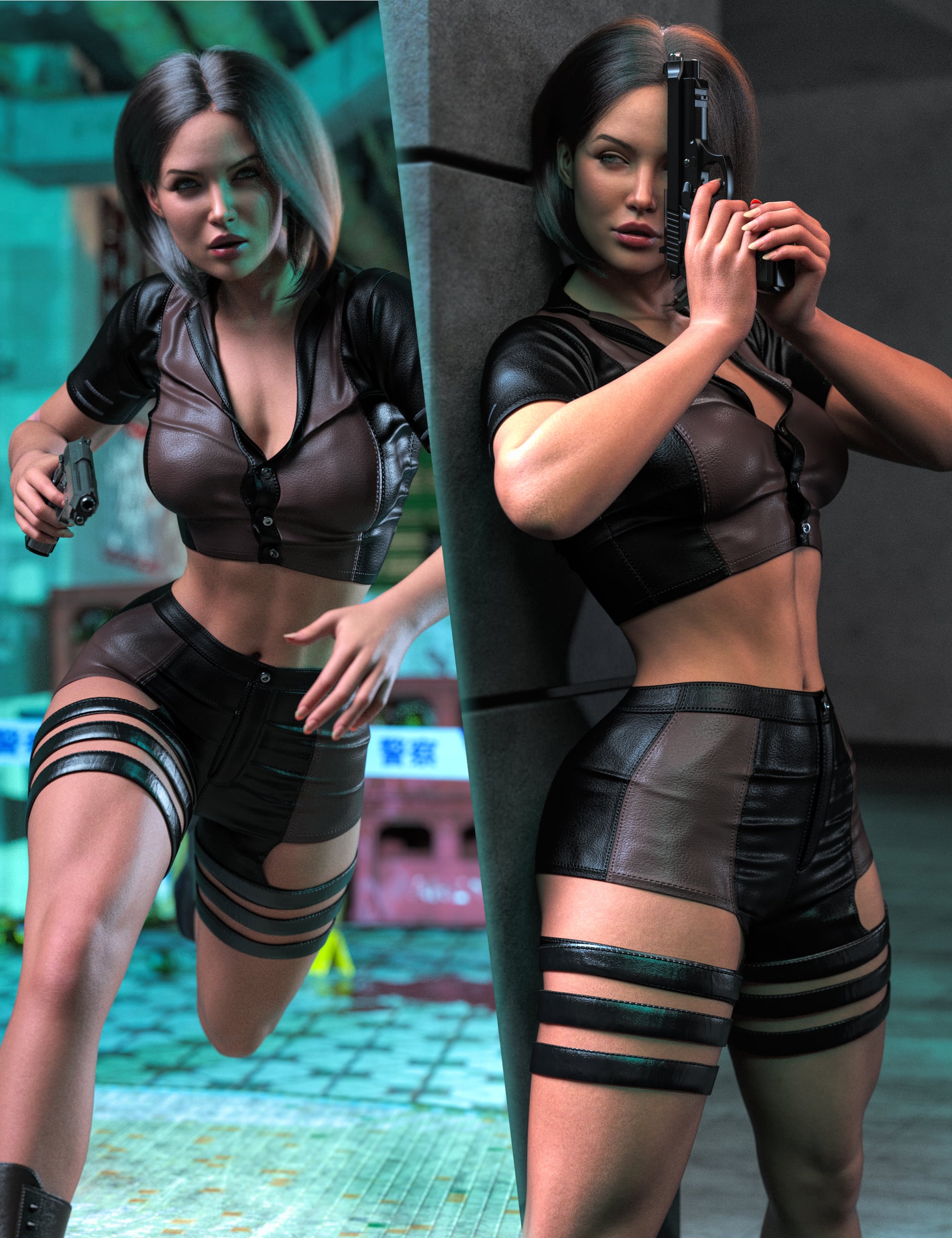 Z Critical Hit Gun Prop and Poses for Genesis 9 and 8 Female by: Zeddicuss, 3D Models by Daz 3D