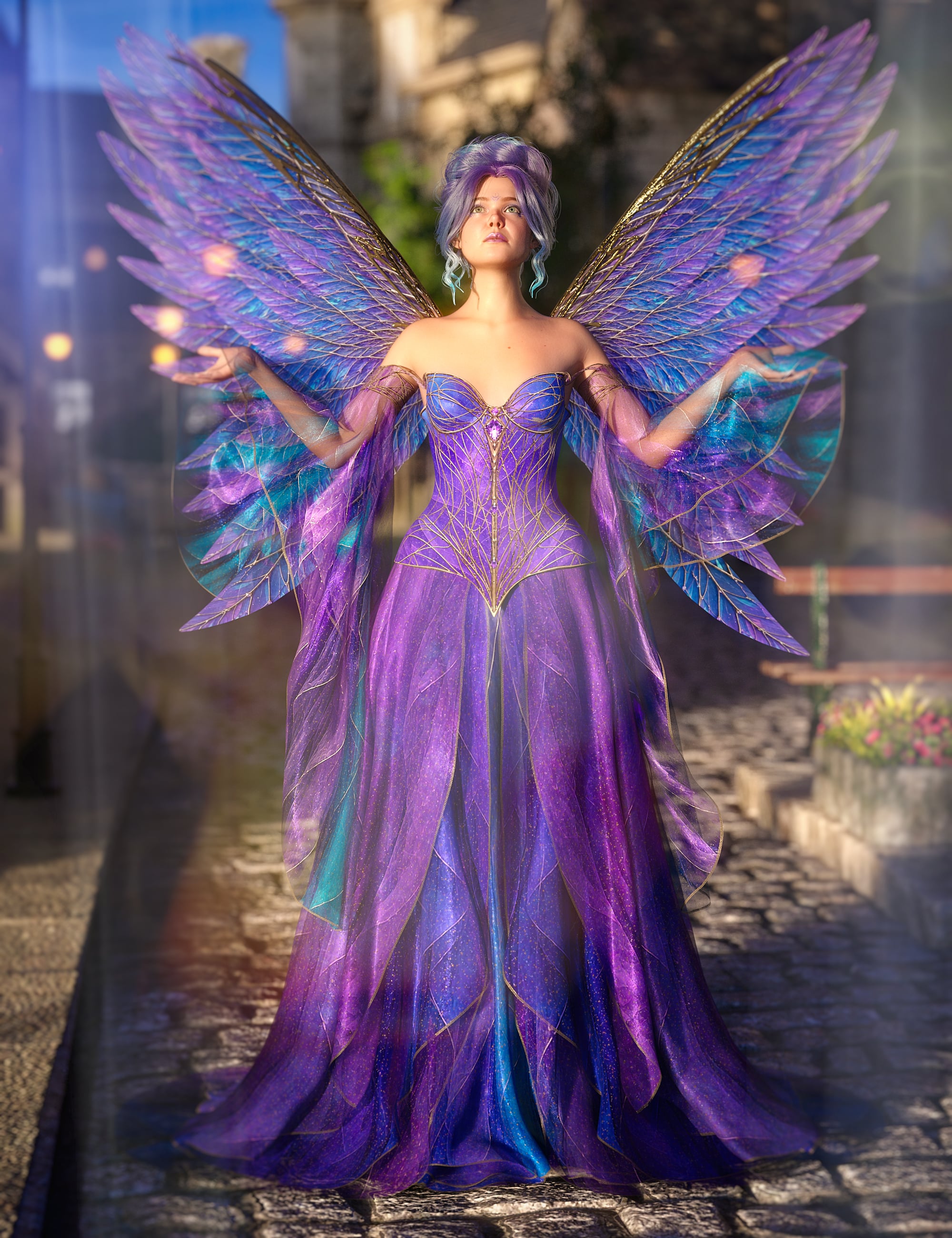 dForce Flutterfall Outfit for Genesis 9 by: Barbara Brundon, 3D Models by Daz 3D
