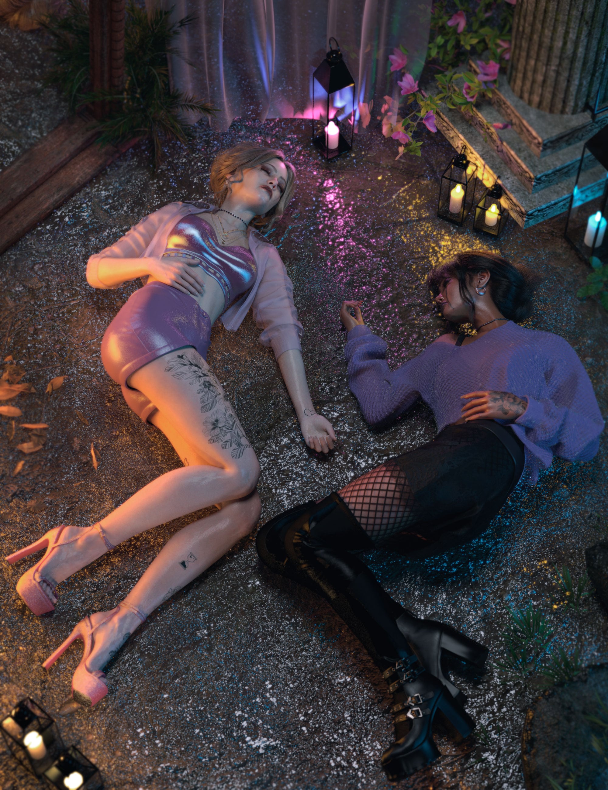 Falling Bodies Poses for Genesis 9 Feminine by: 3D SugarCosmoXpressionFriendship Studio, 3D Models by Daz 3D