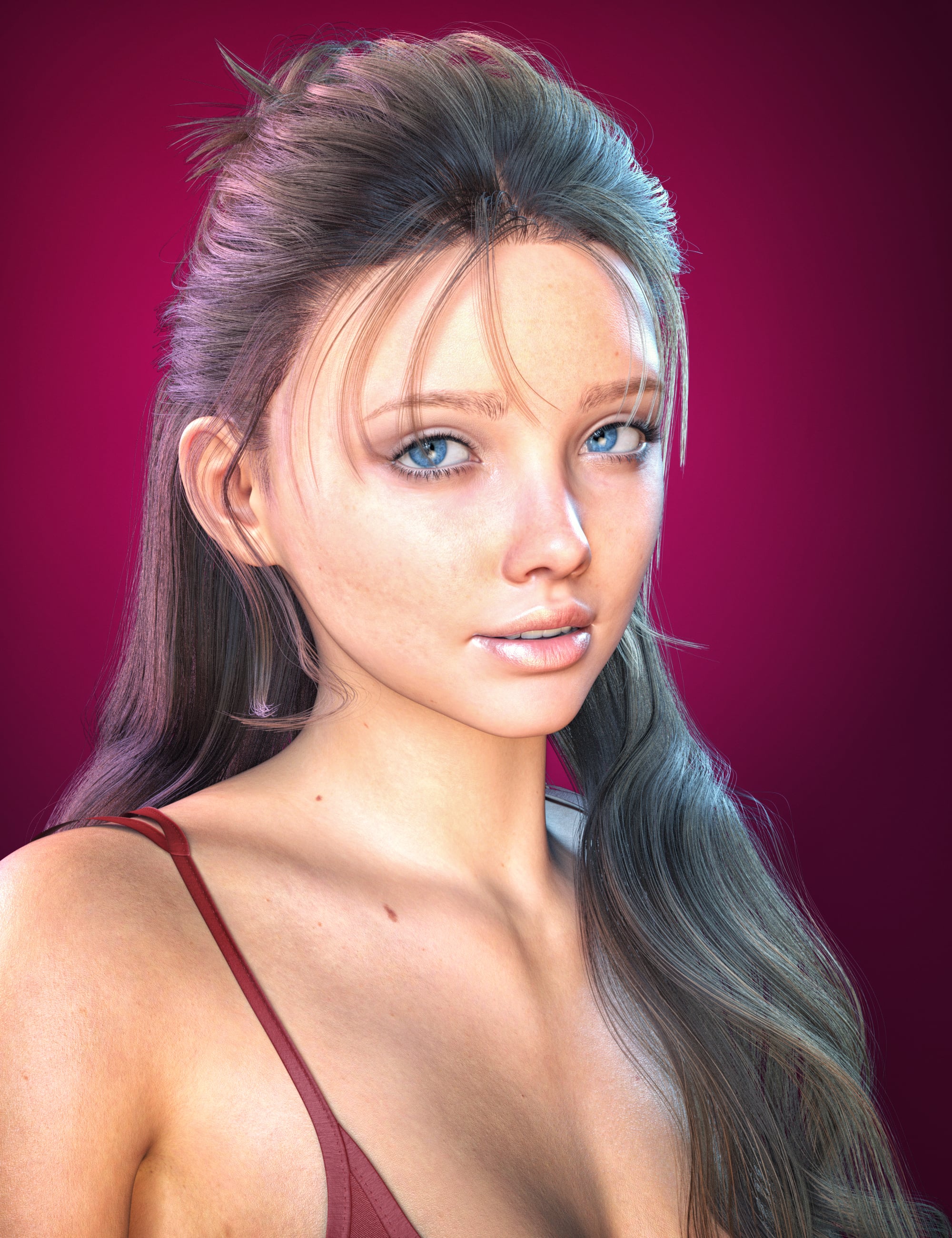 dForce Strand-Based FE Updo Long Flowing Hair for Genesis 9, 8 and 8.1 by: FeSoul, 3D Models by Daz 3D
