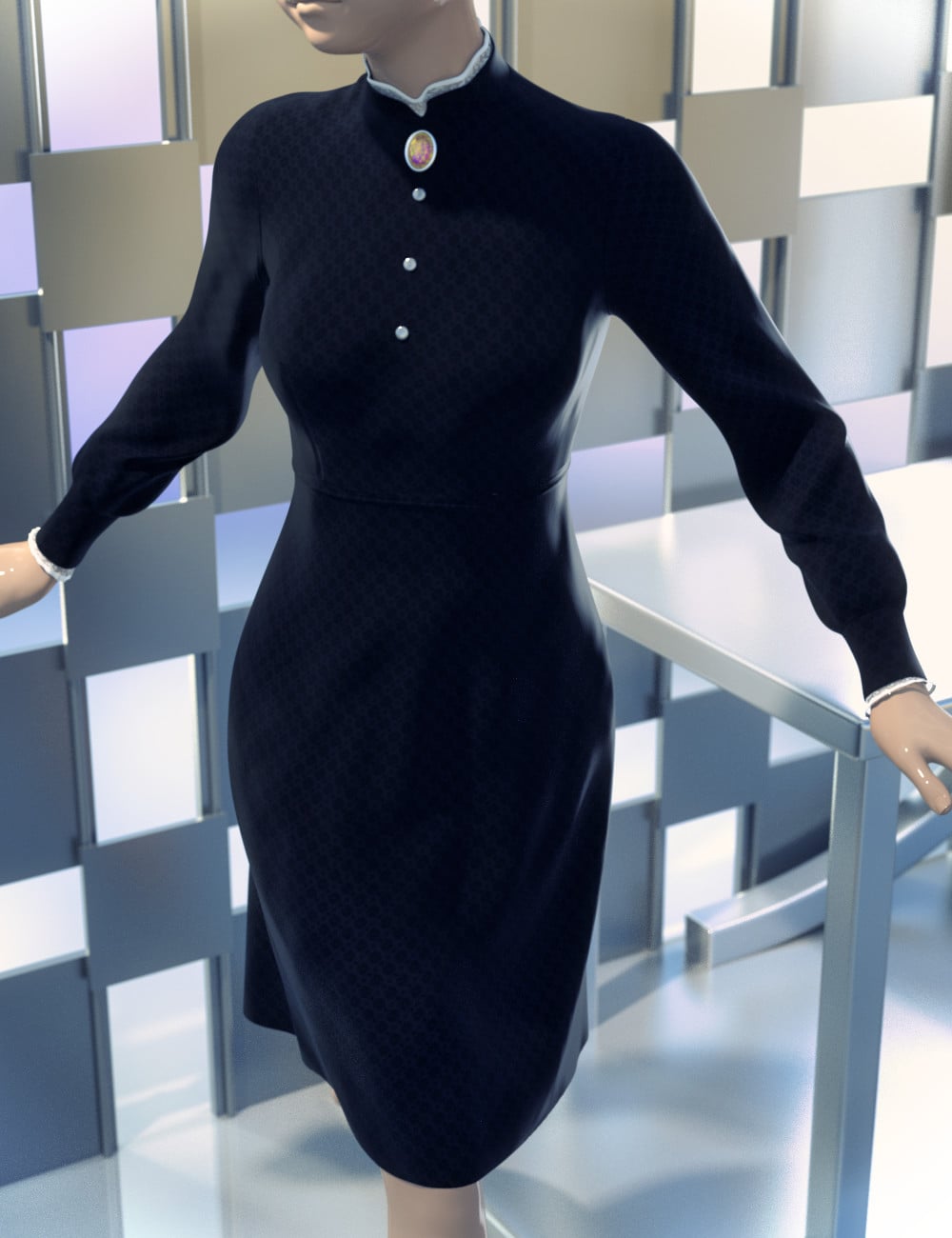 dForce Mandarin Collar Dress for Genesis 9 by: tentman, 3D Models by Daz 3D