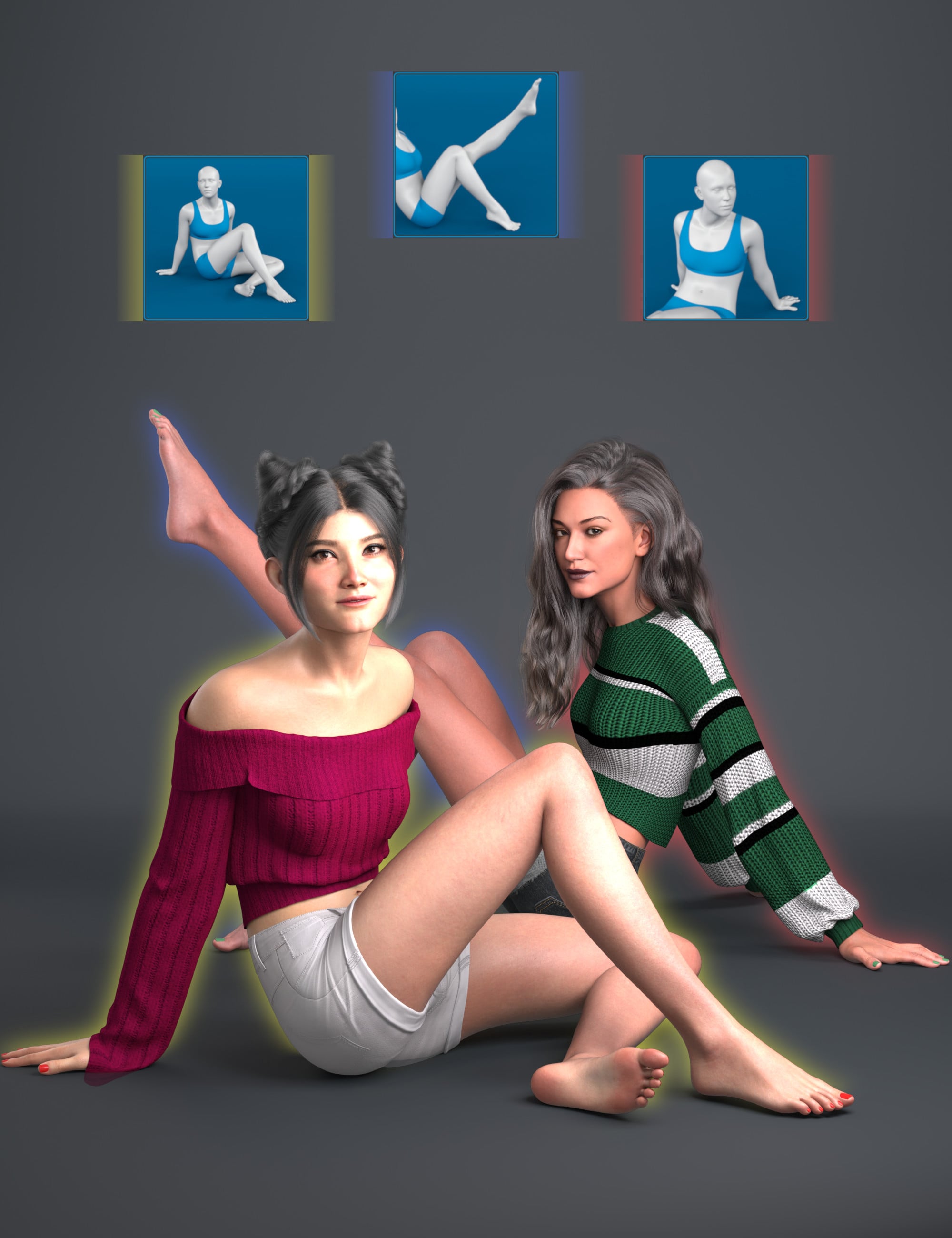NG Build Your Own Floor Sitting Poses for Genesis 9 by: NewGuy, 3D Models by Daz 3D