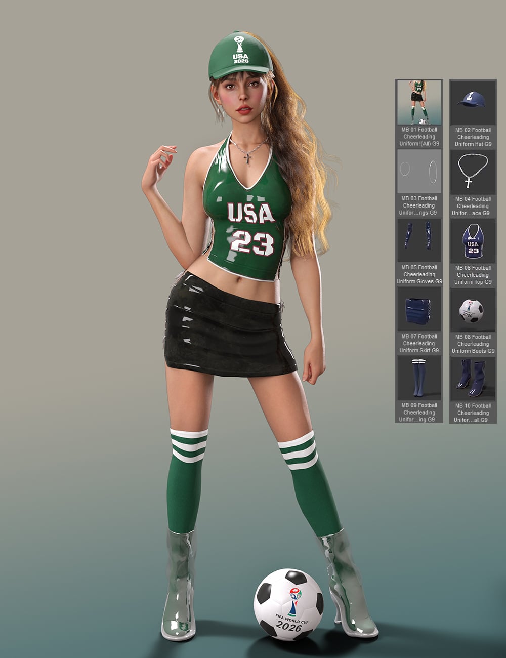 dForce MB Football Cheerleading Uniform for Genesis 9 Feminine by: Magic Brush, 3D Models by Daz 3D