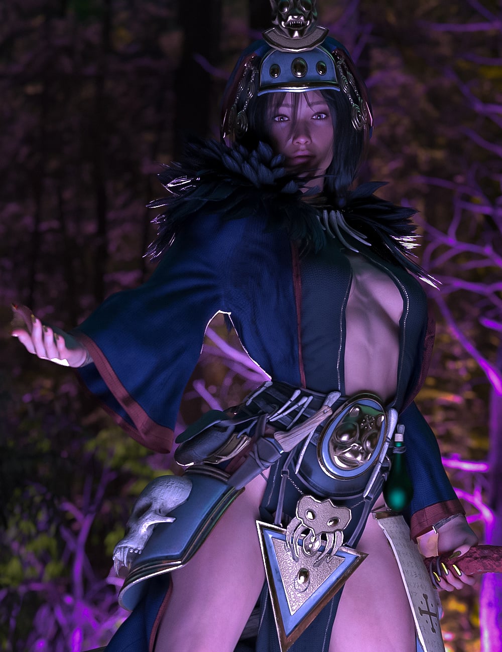 dForce Skullbound Dark Shaman Outfit for Genesis 9 by: Val3dartbiuzpharb, 3D Models by Daz 3D