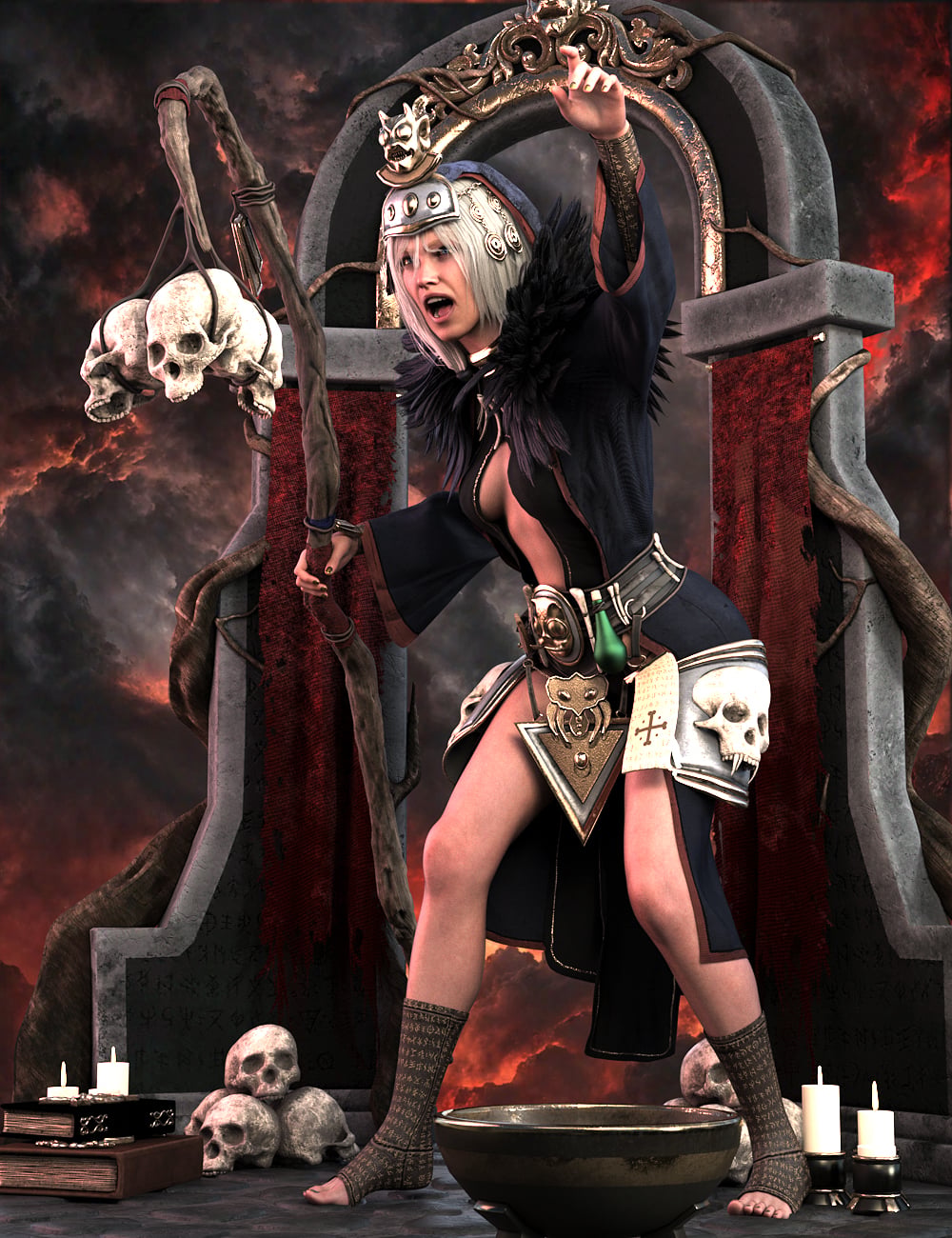 Skullbound Dark Shaman Bundle for Genesis 9 by: Val3dartbiuzpharb, 3D Models by Daz 3D