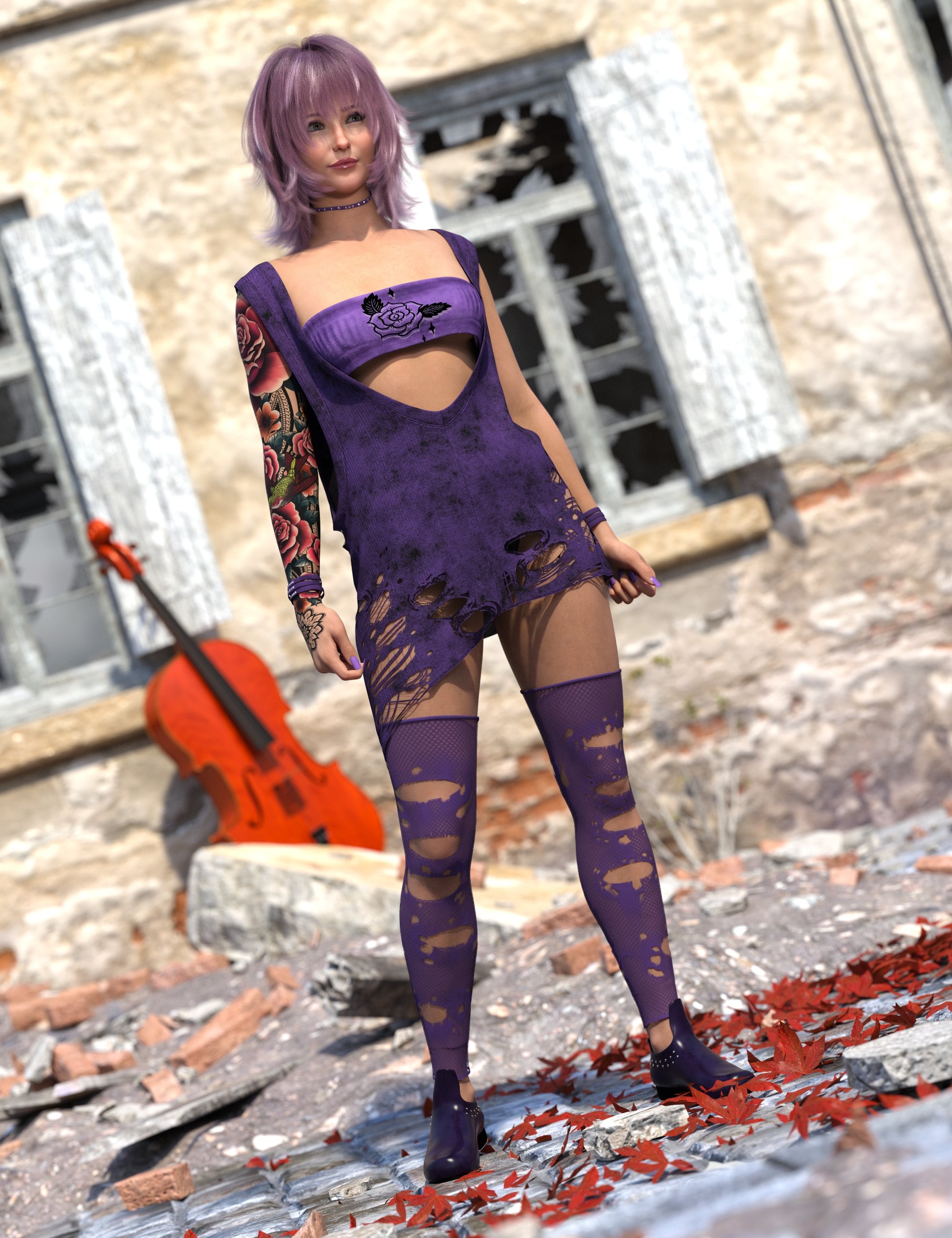 dForce Rock Rebel Outfit for Genesis 9 by: Nelmi, 3D Models by Daz 3D