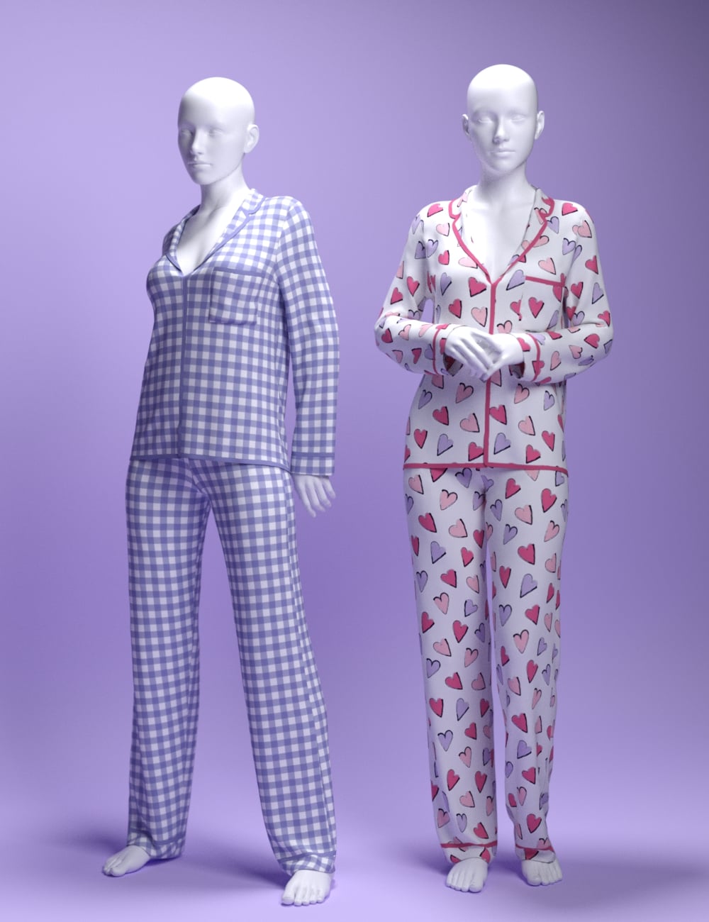 dForce MS Classic Sleepwear Set for Genesis 9 and 8 Female by: MavisSky, 3D Models by Daz 3D