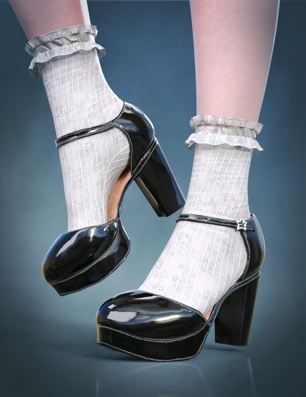LA Dainty Heels and Socks for Genesis 9 Feminine by: Laia, 3D Models by Daz 3D